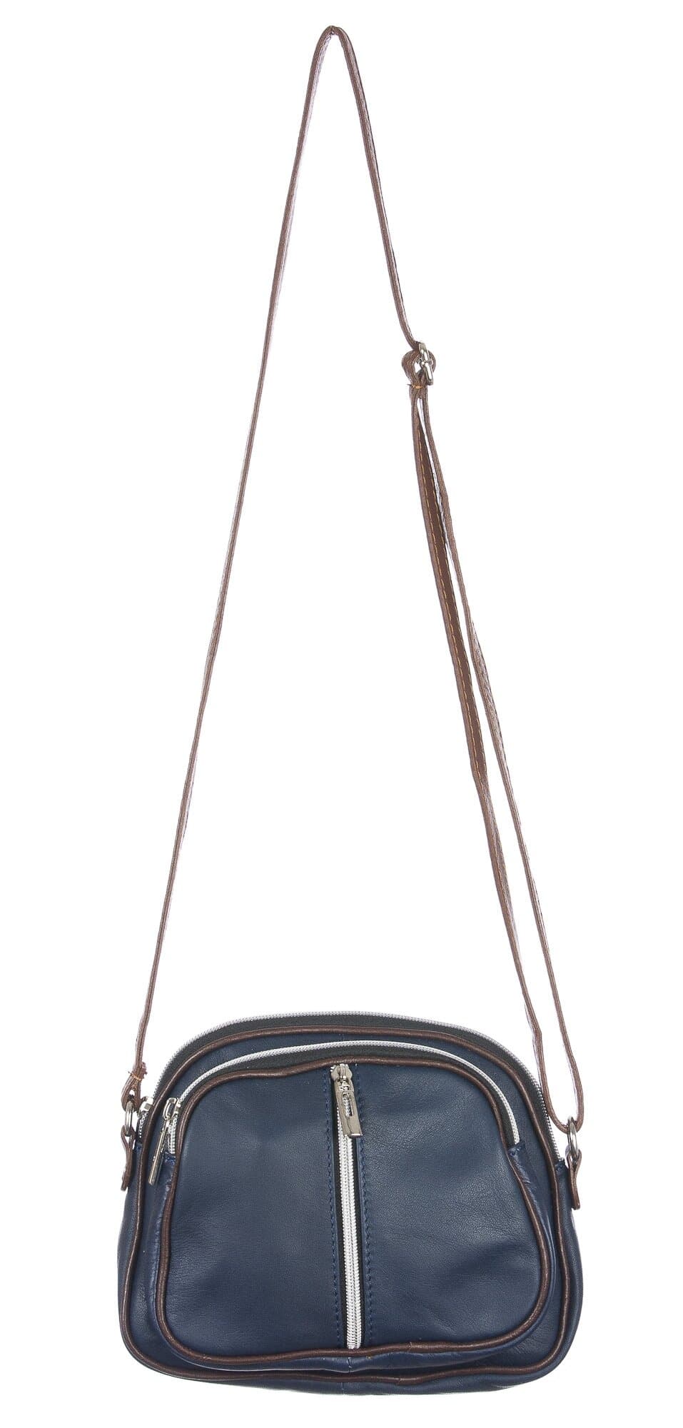 Borsa a tracolla da donna in vera pelle primo fiore, GIUSY, colore BLU, CHIARO SCURO, MADE IN ITALY