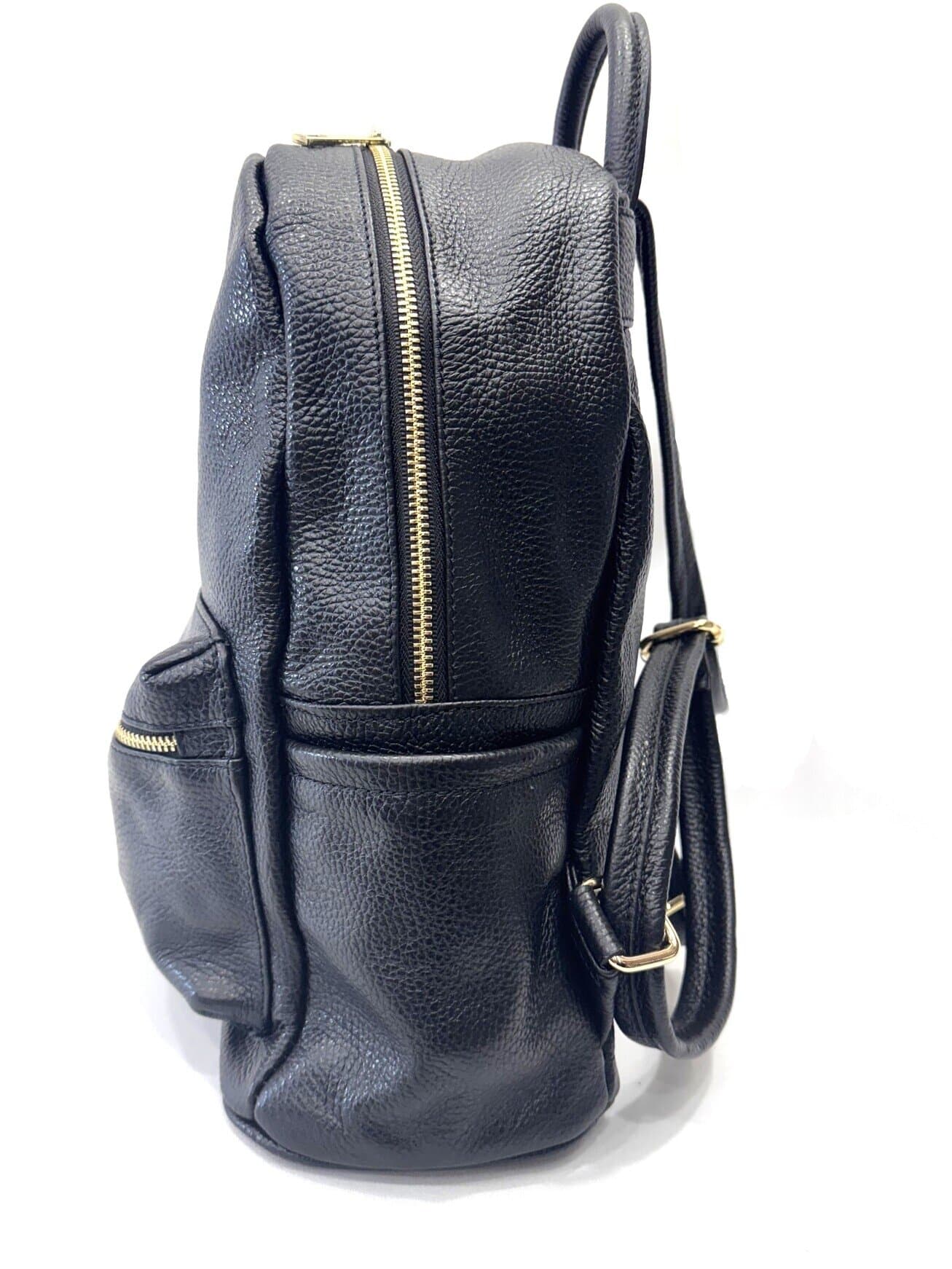 Borsa zaino in vera pelle CHIAROSCURO mod. BERNINA colore NERO Made in Italy.