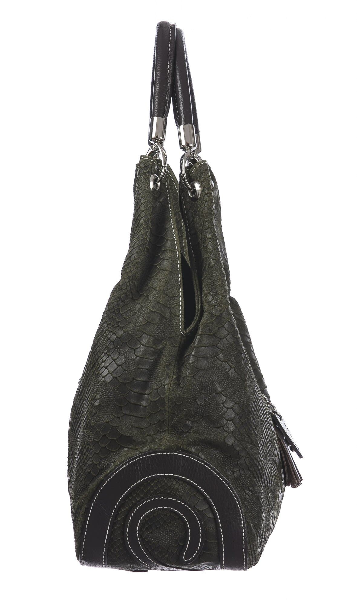 Borsa donna in vera pelle CHIAROSCURO mod. BONELLA big colore VERDE Made in Italy