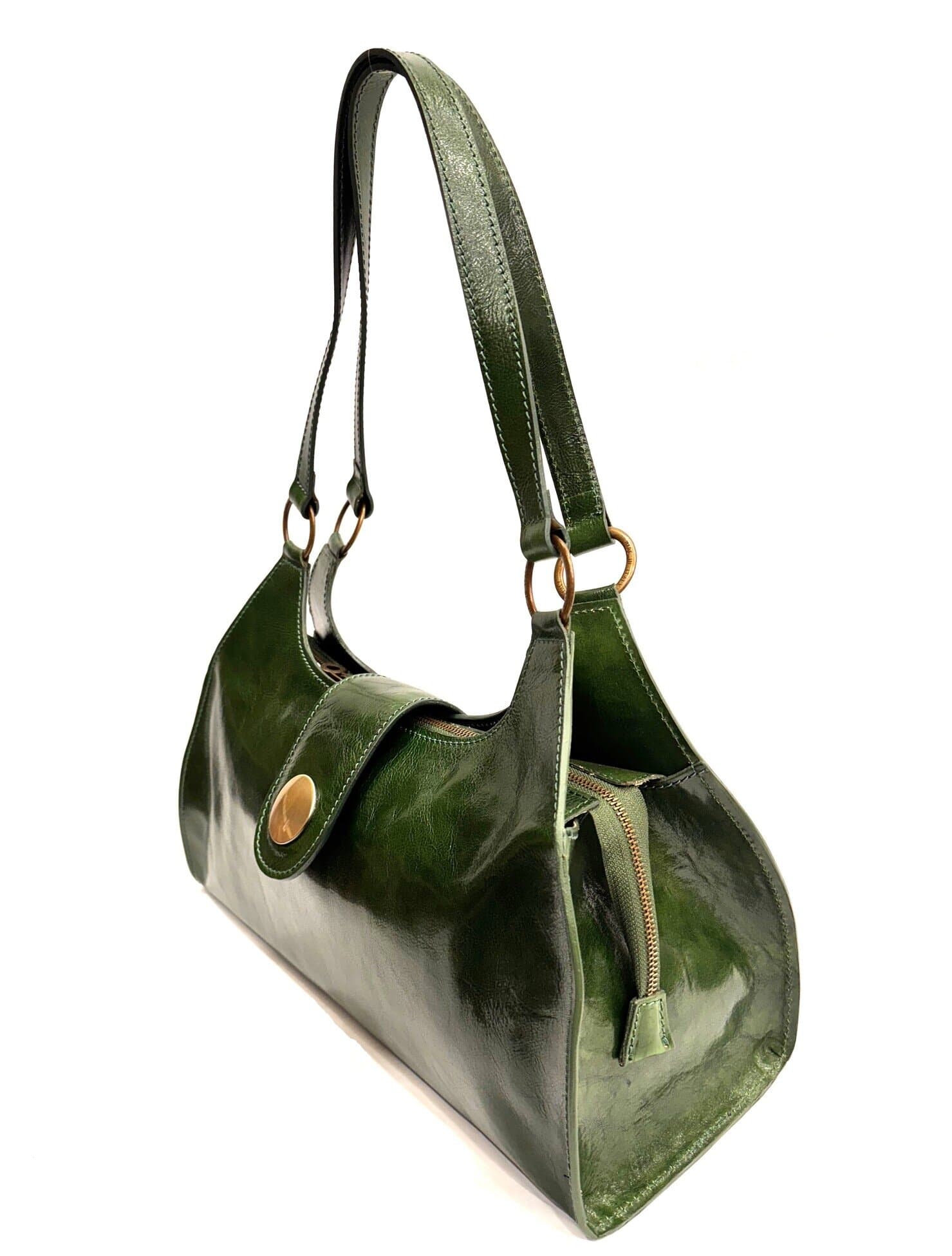 Borsa donna in vera pelle CHIAROSCURO mod. LUNA big colore VERDE Made in Italy