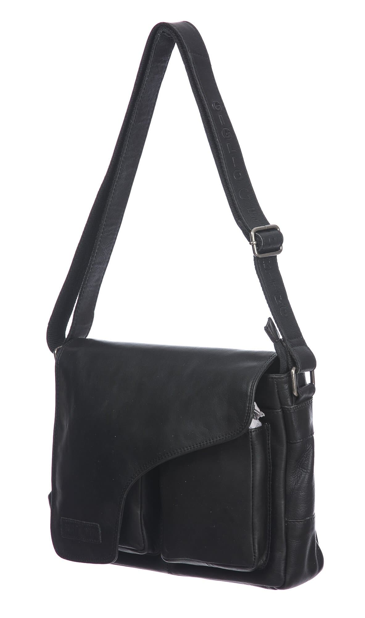 Borsa a tracolla da uomo in vera pelle TEODORO, colore NERO, CHIAROSCURO, MADE IN ITALY