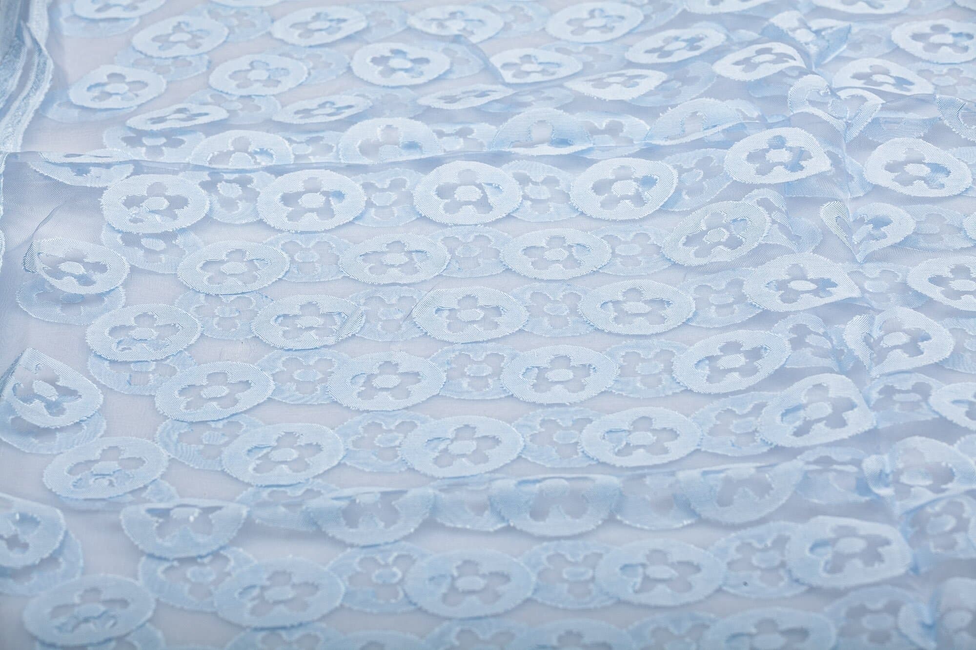 Foulard primaverile da donna PESCA, design floreale, colore AZZURRO, EMPORIUM ITALY