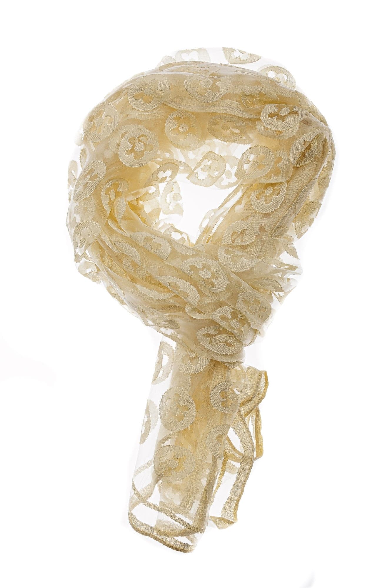 Foulard primaverile da donna PESCA, design floreale, colore CHAMPAGNE, EMPORIUM ITALY