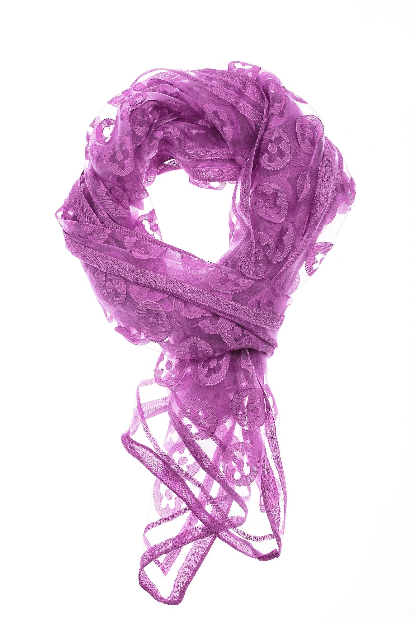 Foulard primaverile da donna PESCA, design floreale, colore VIOLA, EMPORIUM ITALY
