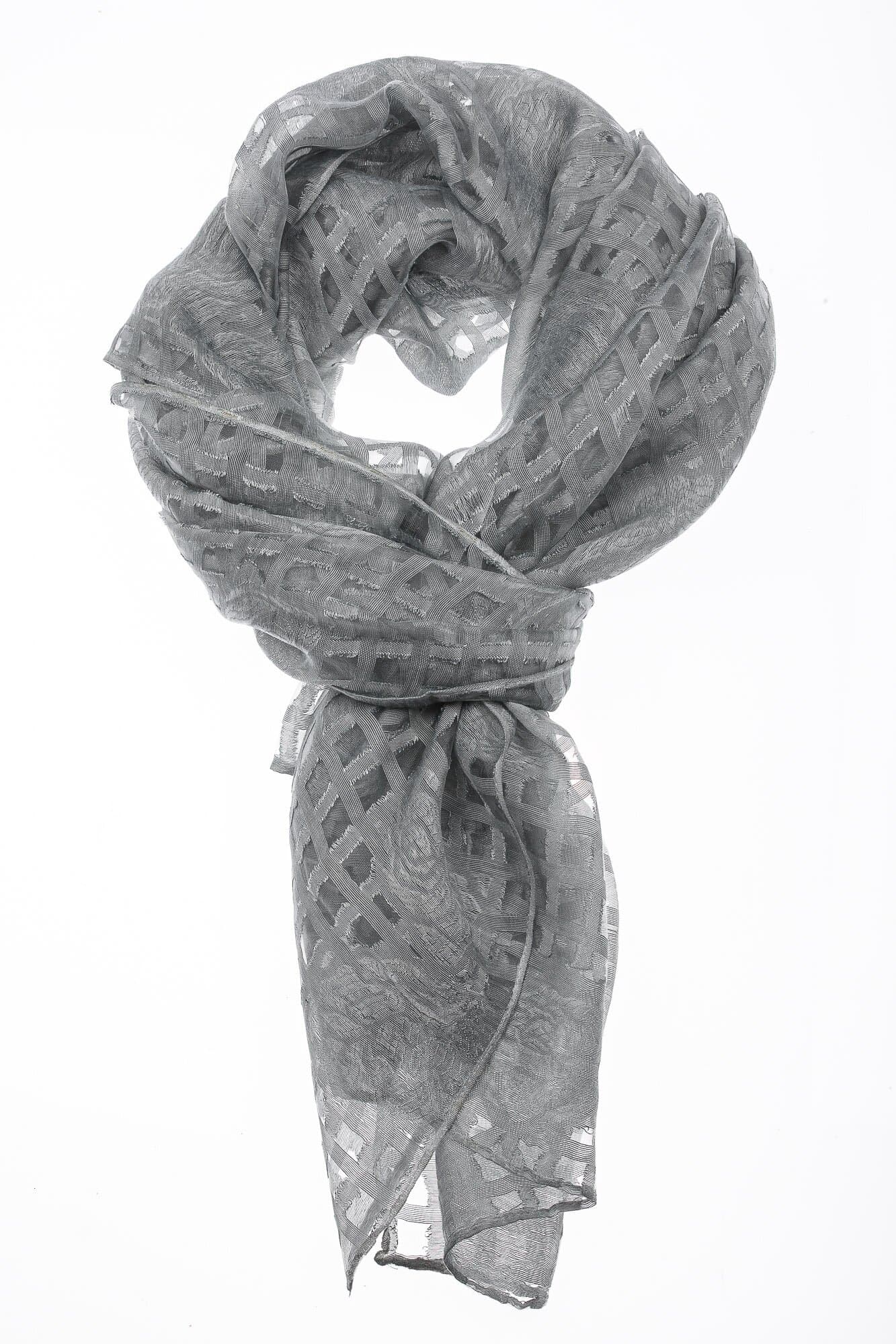 Foulard primaverile da donna ANANAS, design a quadretti, colore GRIGIO, EMPORIUM ITALY