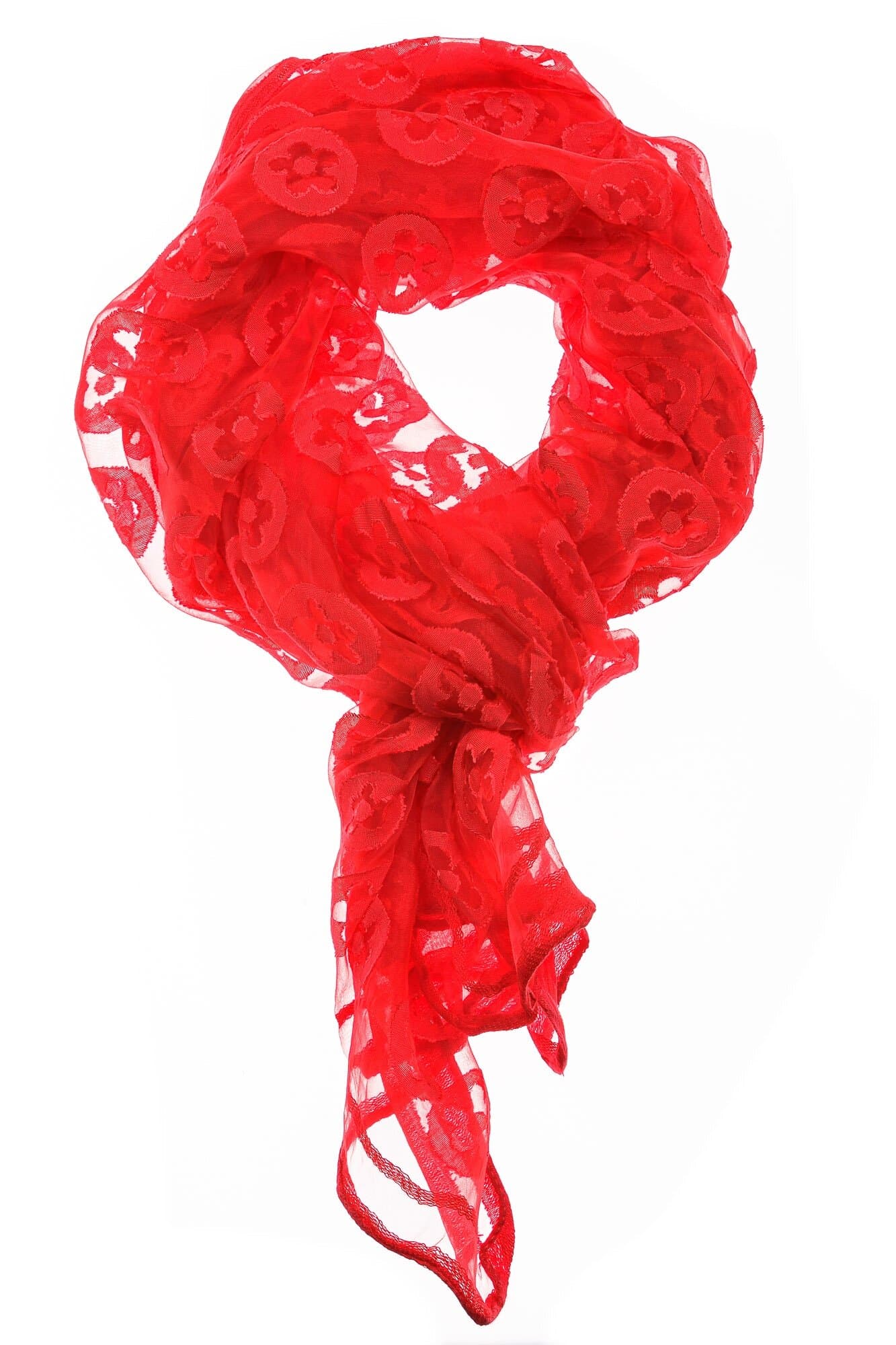 Foulard primaverile da donna PESCA, design floreale, colore ROSSO, EMPORIUM ITALY