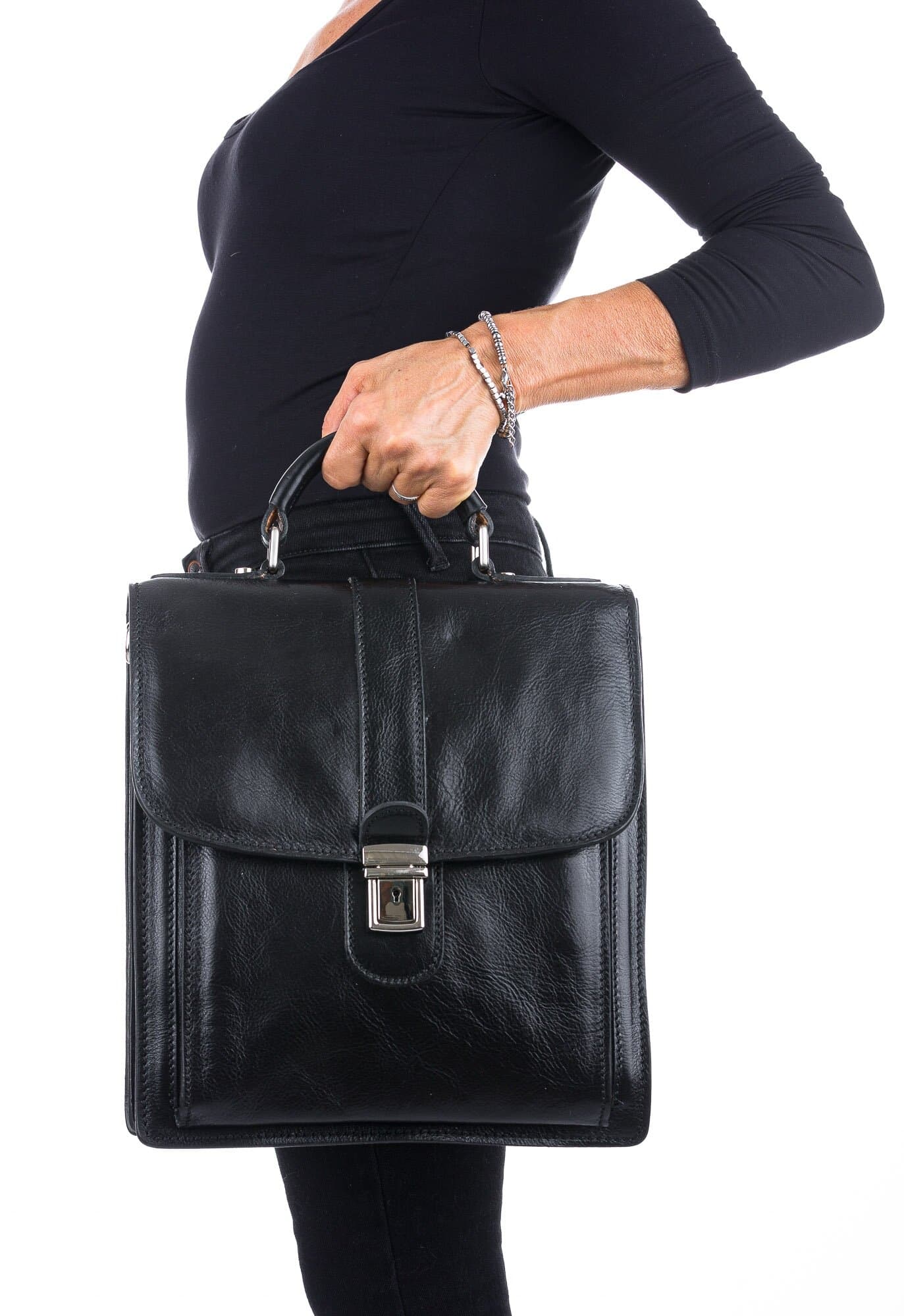 Borsa a mano da uomo in vera pelle ALDO, colore NERO, CHIAROSCURO, Made in Italy