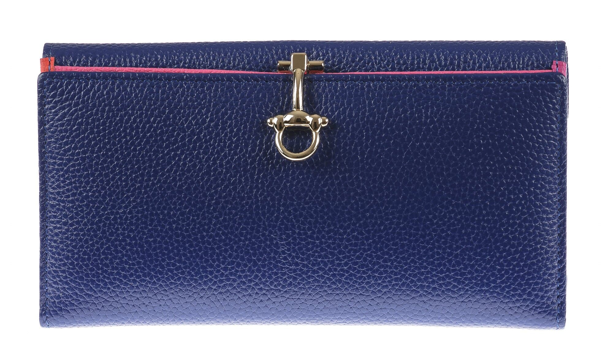 Portafoglio in vera pelle da donna MIMOSA, colore BLU, SANTINI, MADE IN ITALY