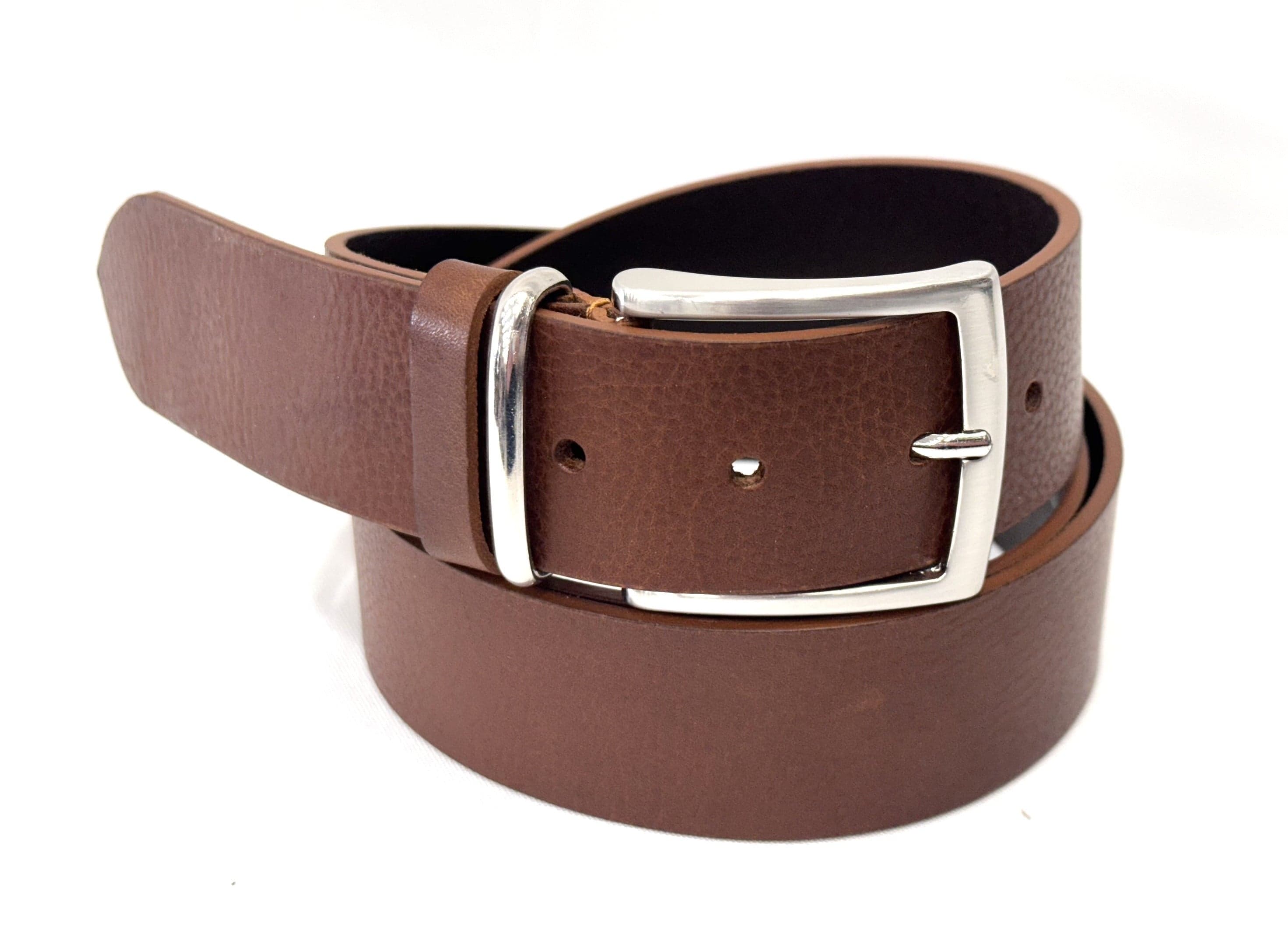 Cintura uomo in vera pelle RONDA, colore MARRONE, CHIAROSCURO, Made in Italy.