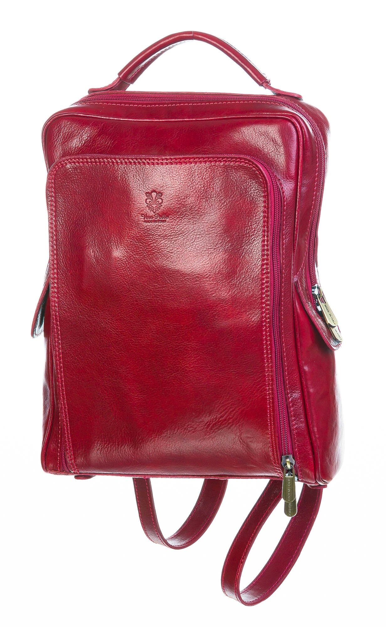 Borsa zaino in vera pelle CHIAROSCURO mod. MONTE BIANCO colore ROSSO Made in Italy.