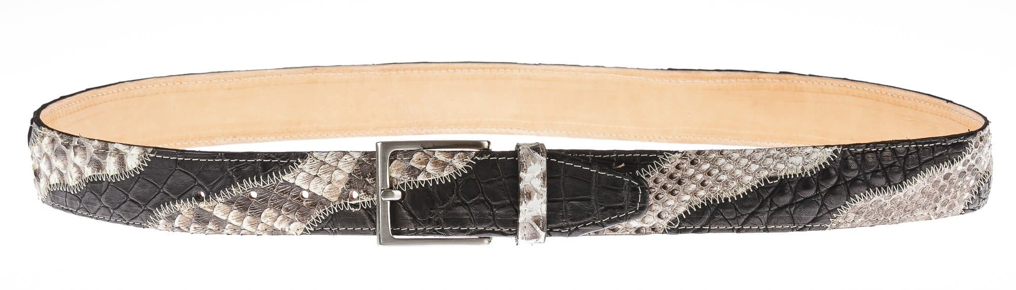 LAGOS: cintura uomo in pitone, certificato CITES, colore: ROCCIA/ NERO, Made in Italy
