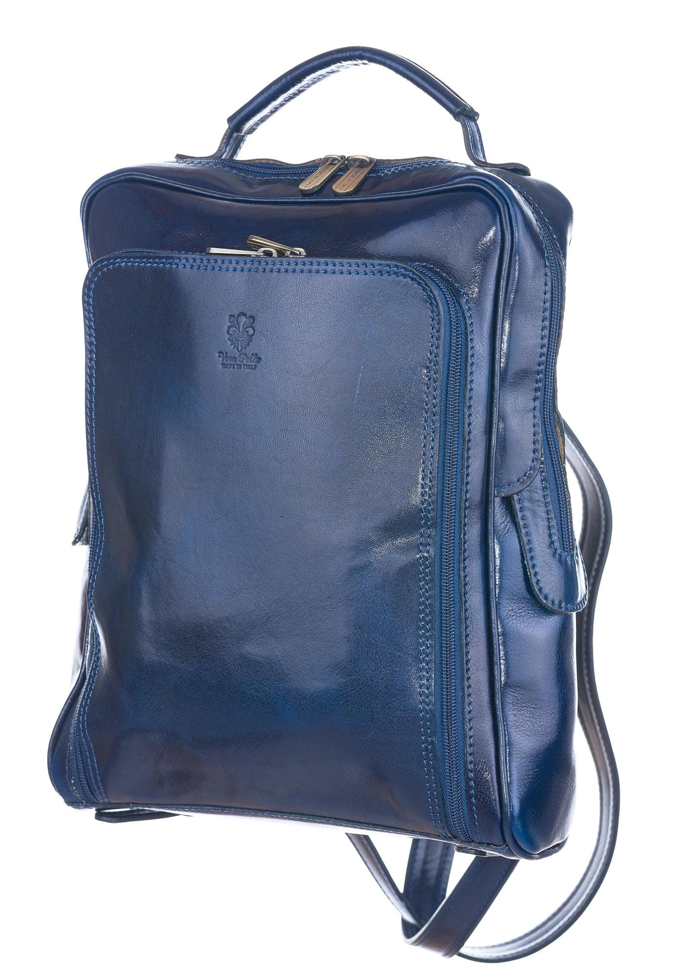MONTE BIANCO : zaino uomo / donna, vero cuoio, colore BLU, Made in Italy