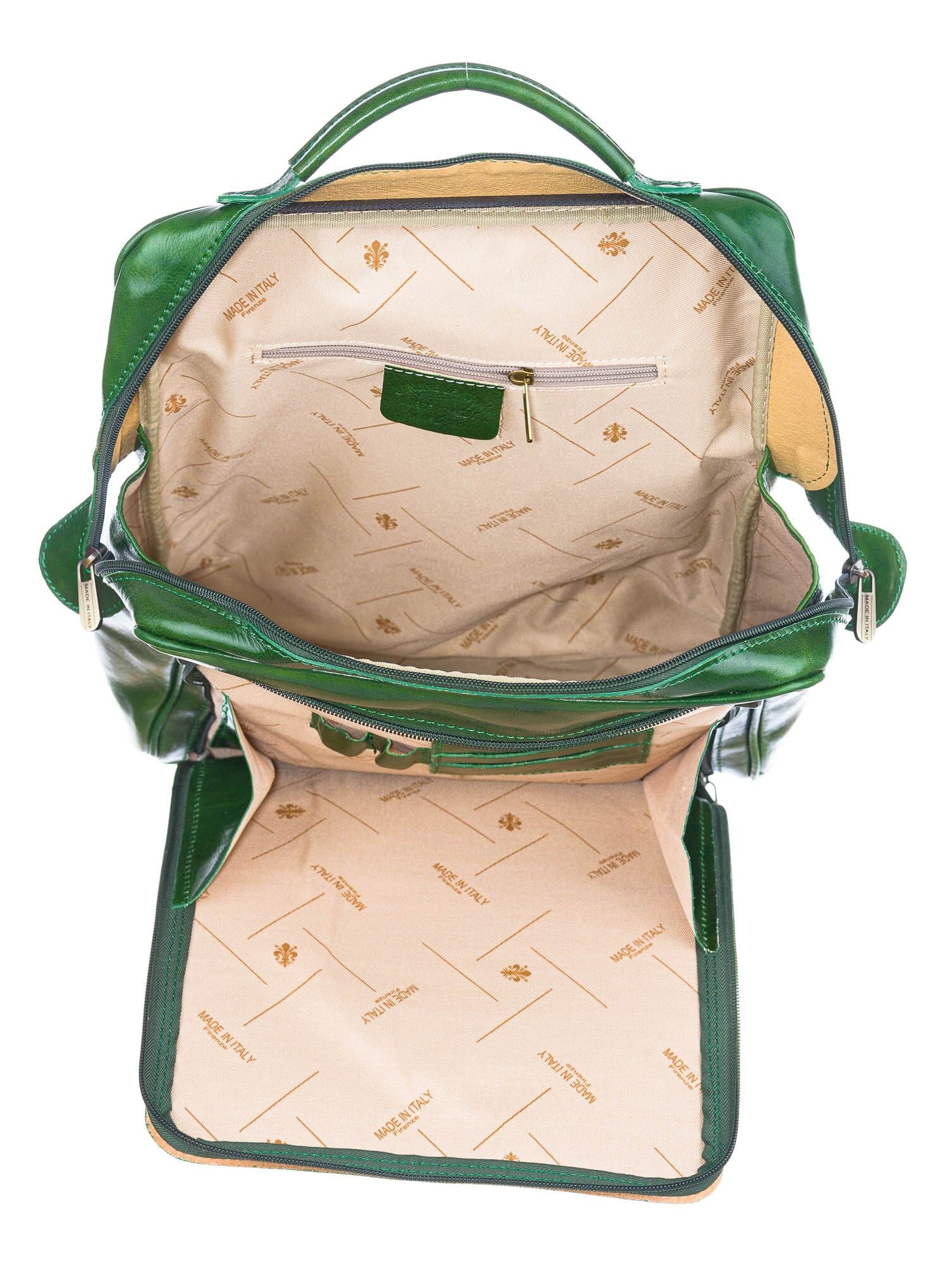 MONTE BIANCO MAXI: zaino uomo / donna, vero cuoio, colore VERDE, Made in Italy