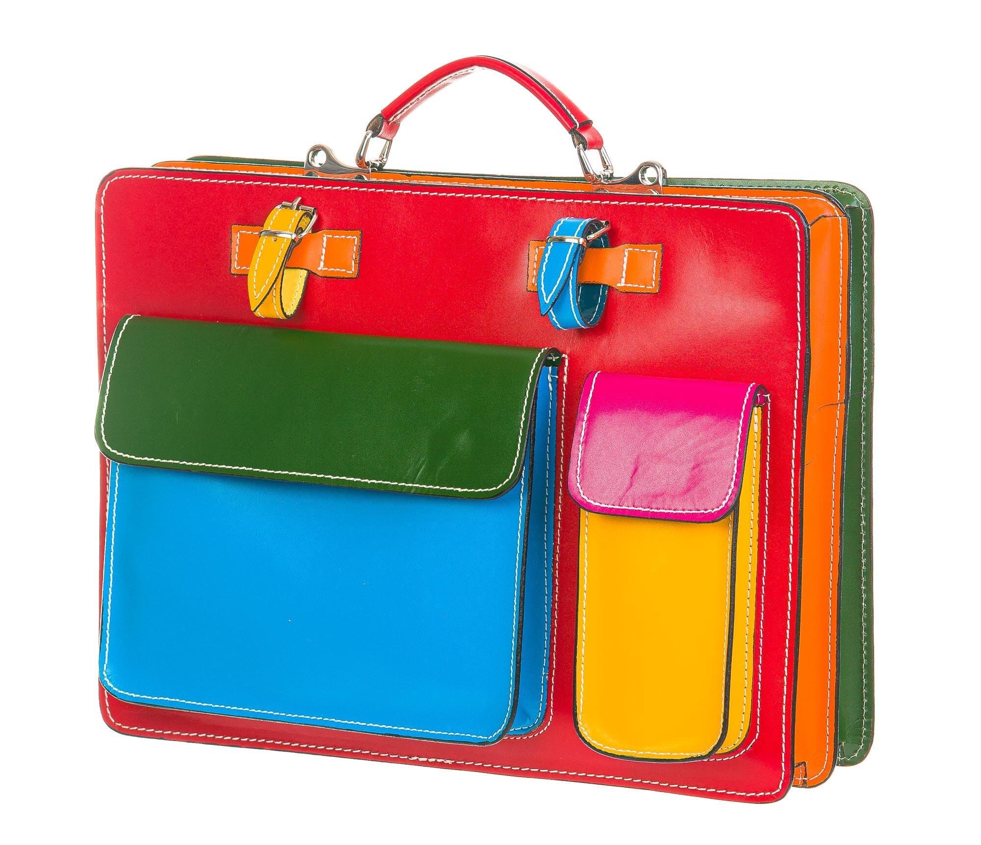 ELVI XXL base Rosso Estivo: Cartella ufficio/lavoro in vera pelle CHIAROSCURO, Made in Italy adatta a computer Pc portatile 15 pollici, brochure grandi, cartelle