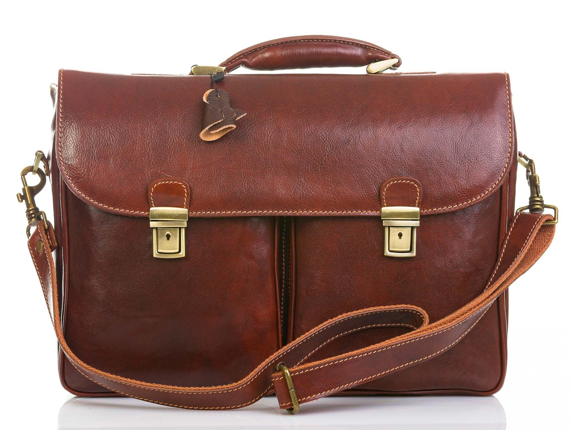 Borsa cartella/ufficio in vera pelle colore marrone, mod.PATRIK, CHIAROSCURO, Made in Italy.