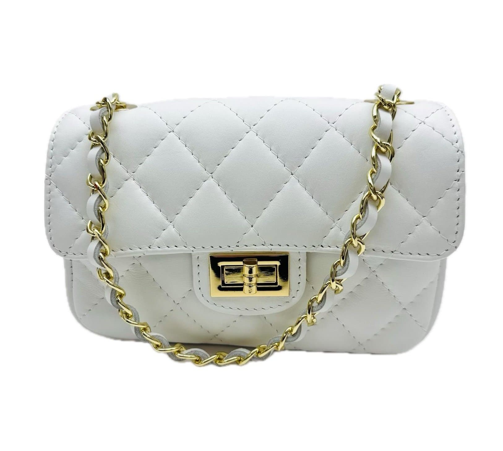 Borsa a spalla da donna in vera pelle CHARLOTTE MINI, colore BIANCO, CHIAROSCURO, Made in Italy