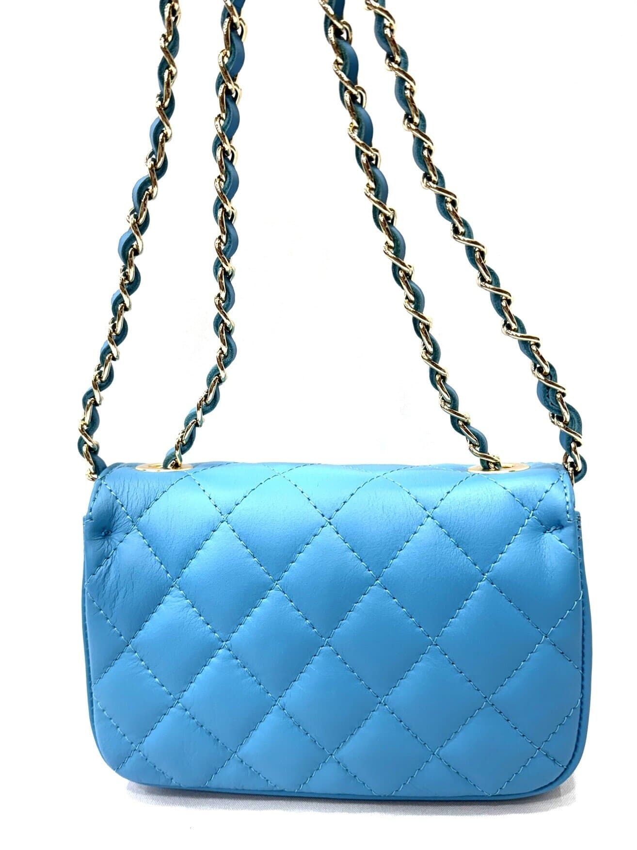 Borsa a spalla da donna in vera pelle CHARLOTTE MINI, colore CELESTE, CHIAROSCURO, Made in Italy