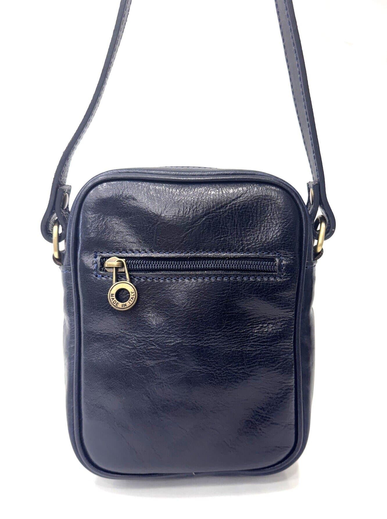 Borsa tracolla uomo in vera pelle AMLETO, colore BLU, CHIAROSCURO, Made in Italy