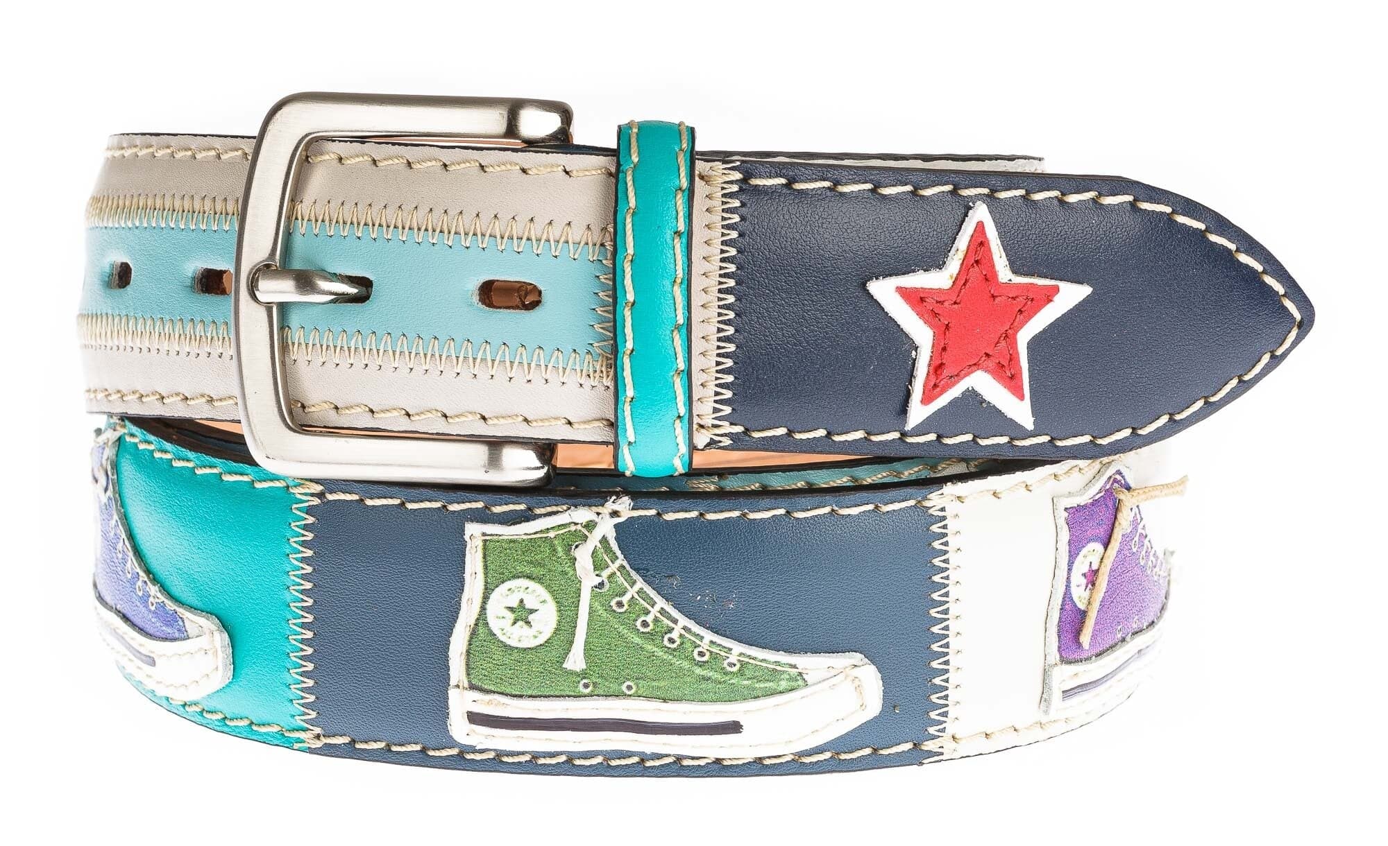 CONVERSE: cintura vintage uomo in cuoio, colore : GRIGIO / MULTICOLOR, Made in Italy. (