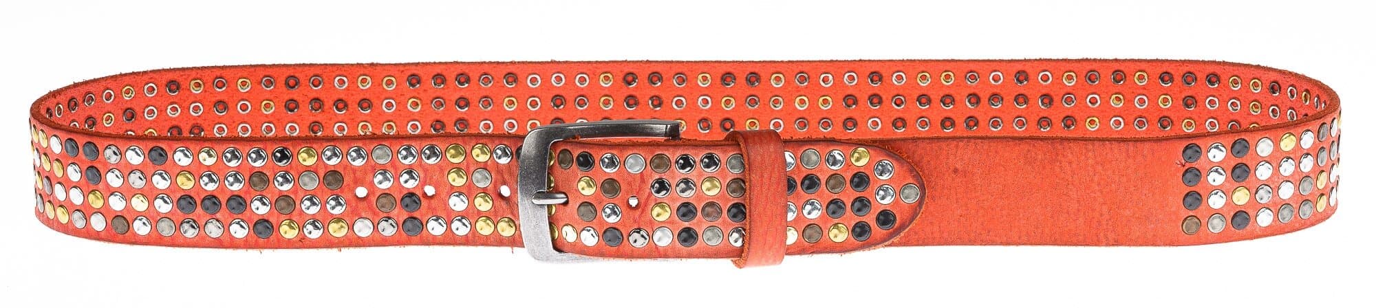 Cintura uomo in vera pelle CHIAROSCURO mod. CARACAS colore ROSSO, con borchie random, Made in Italy