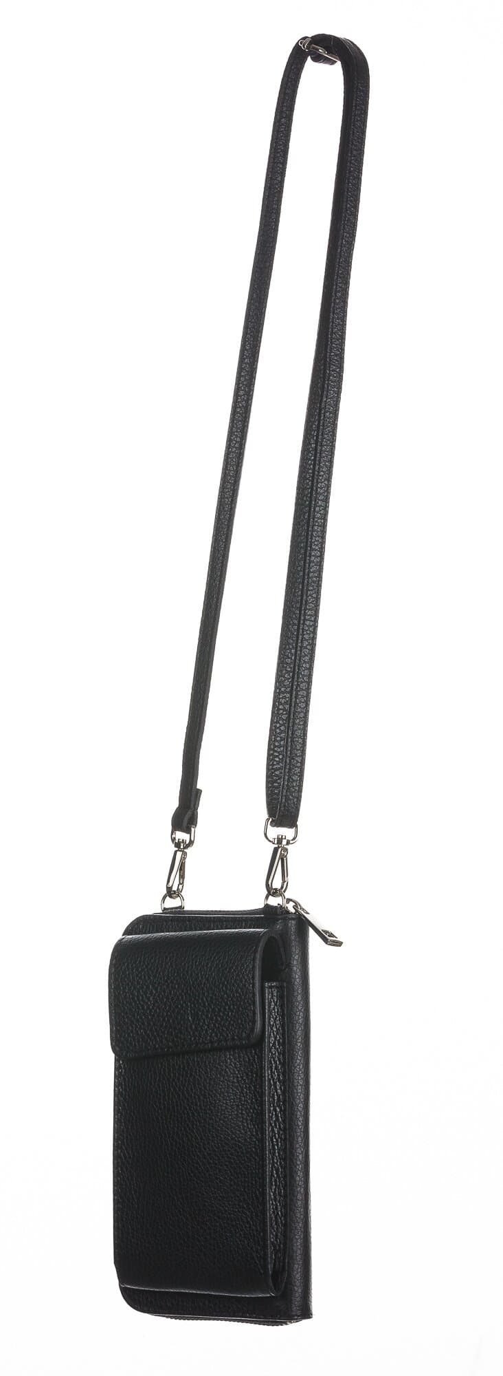Borsa a tracolla da donna portacellulare / portafoglio in vera pelle GIORGIA, colore NERO, CHIAROSCURO, Made in Italy