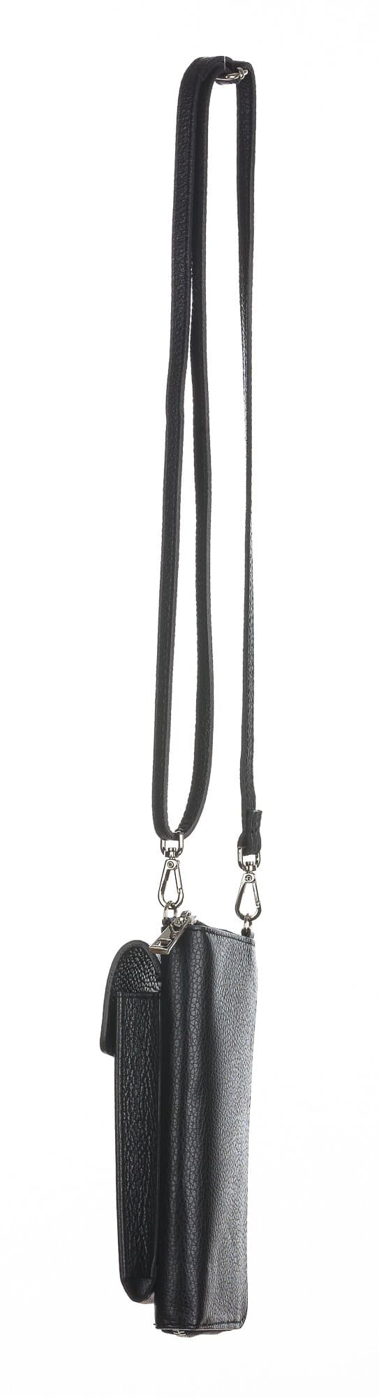 Borsa a tracolla da donna portacellulare / portafoglio in vera pelle GIORGIA, colore NERO, CHIAROSCURO, Made in Italy