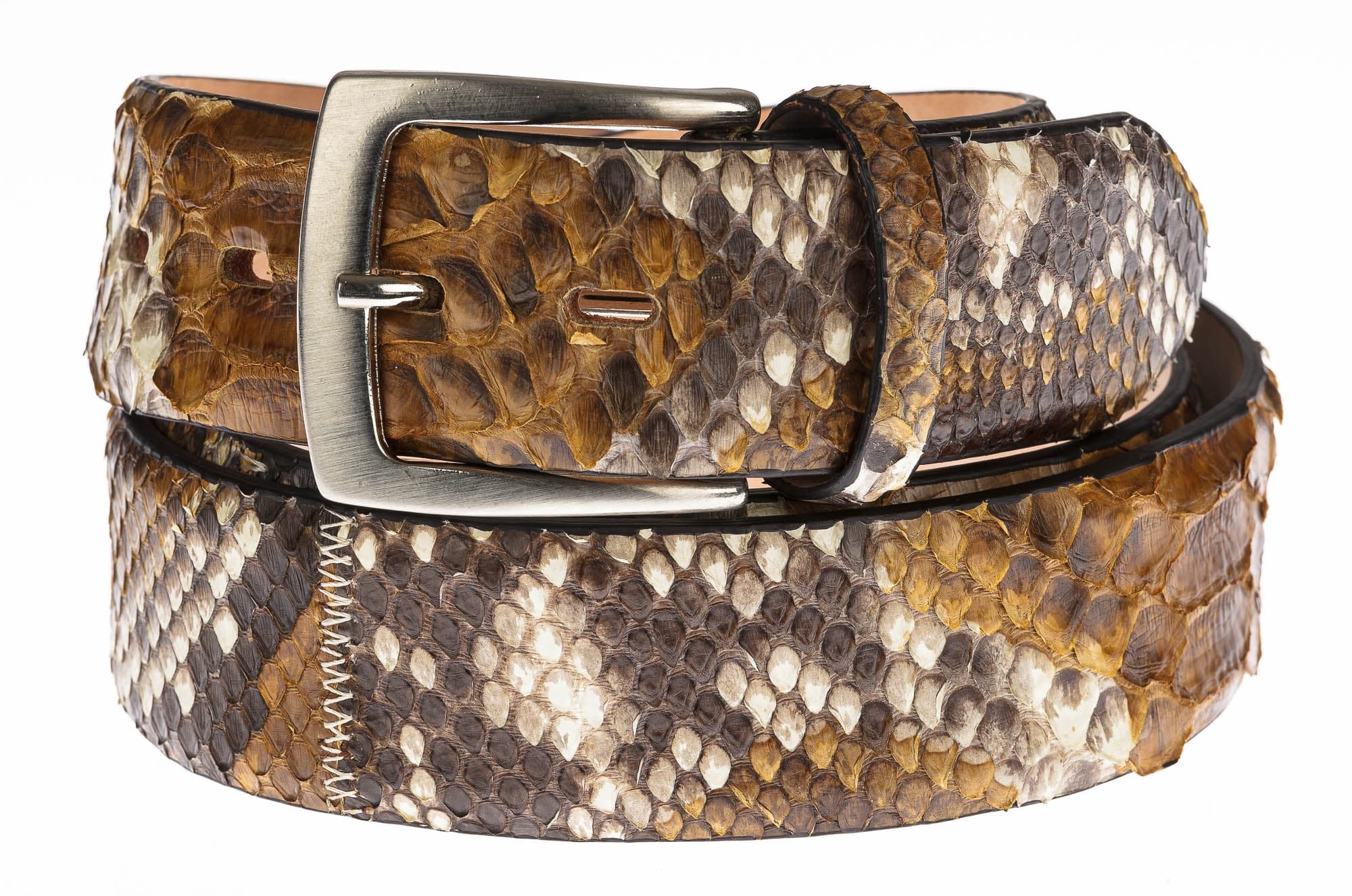 Cintura uomo BEIRUT C31, vera pelle pitone CITES, colore MARRONE / ROCCIA, ELIO ZAGATO, Made in Italy