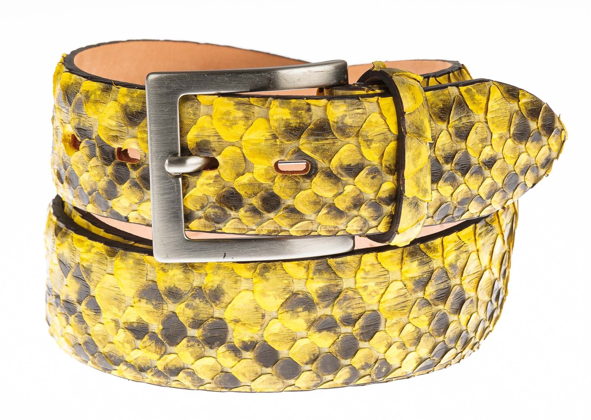 Cintura uomo in vera pelle pitone ELIO ZAGATO mod. BEIRUT, CITES, colore GIALLO, Made in Italy