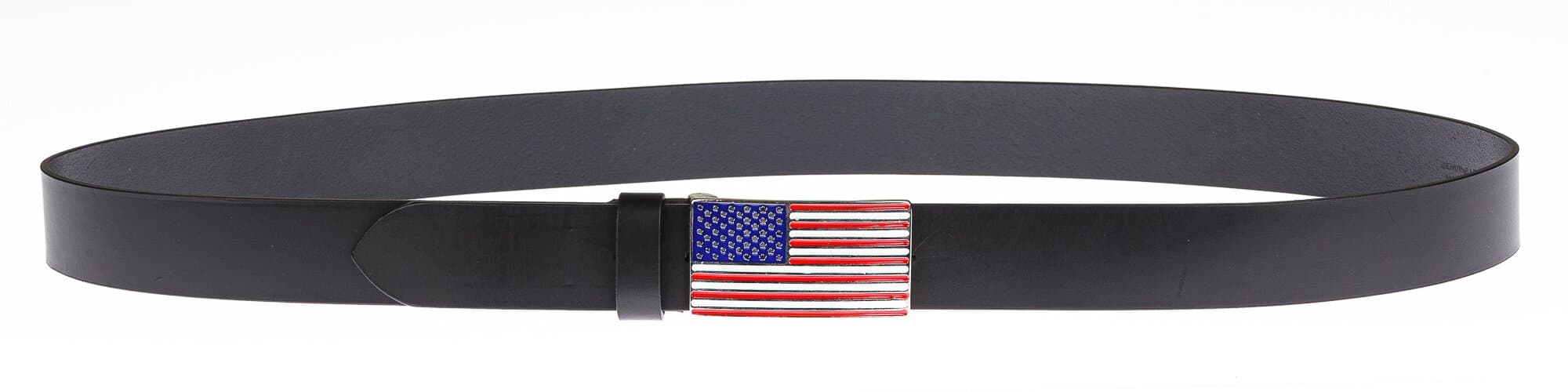 Cintura uomo in vera pelle CHIAROSCURO mod. GENOVA colore NERO, fibbia speciale con bandiera USA, Made in Italy