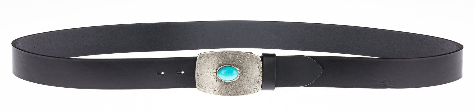 Cintura uomo in vera pelle CHIAROSCURO mod. GENOVA colore NERO, fibbia speciale con pietra azzurra, Made in Italy.