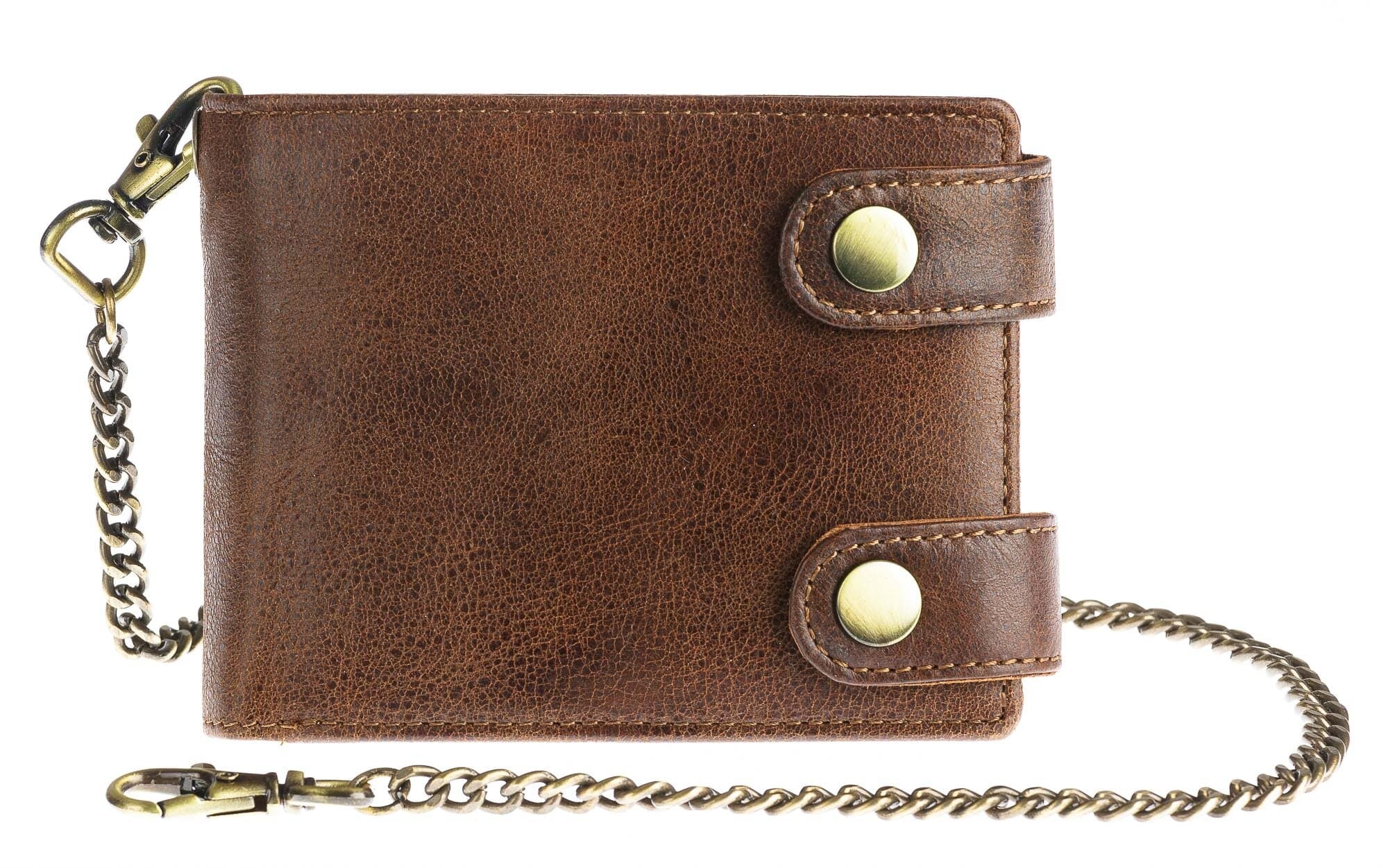 GUBBIO: portafoglioo uomo con la catena, in cuoio, colore: MARRONE, Made in Italy.