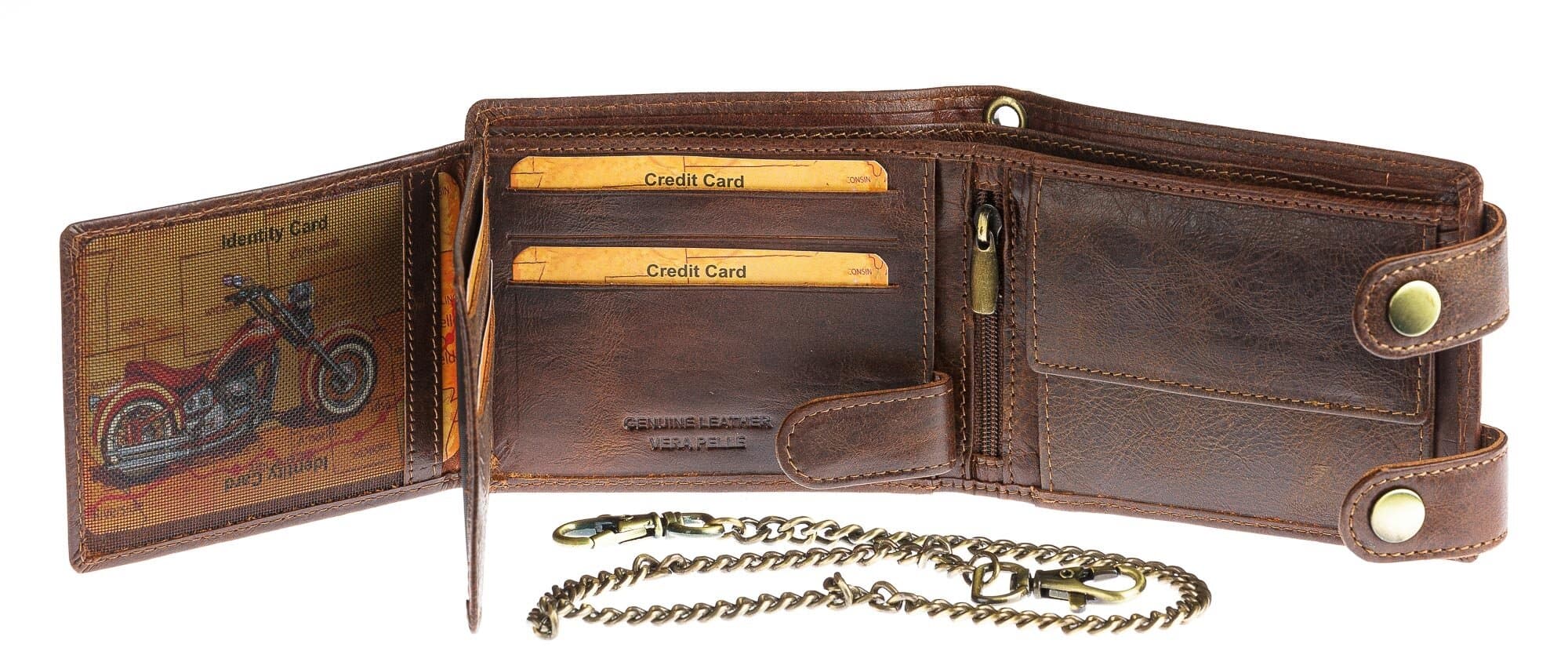 GUBBIO: portafoglio uomo con la catena, in cuoio, colore: MARRONE, Made in Italy.