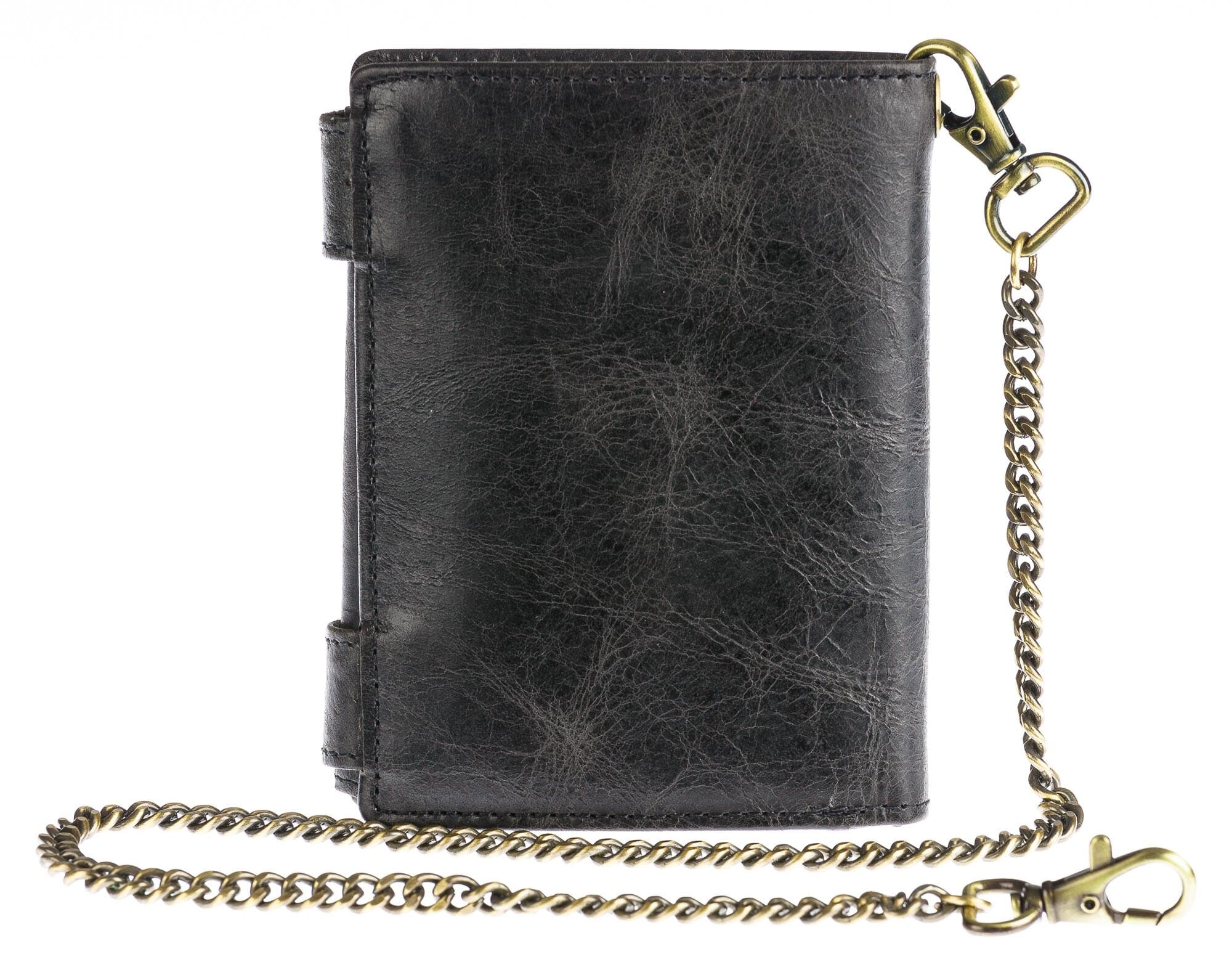 ANDRIA: portafoglio uomo con la catena, in cuoio, colore: NERO, Made in Italy.