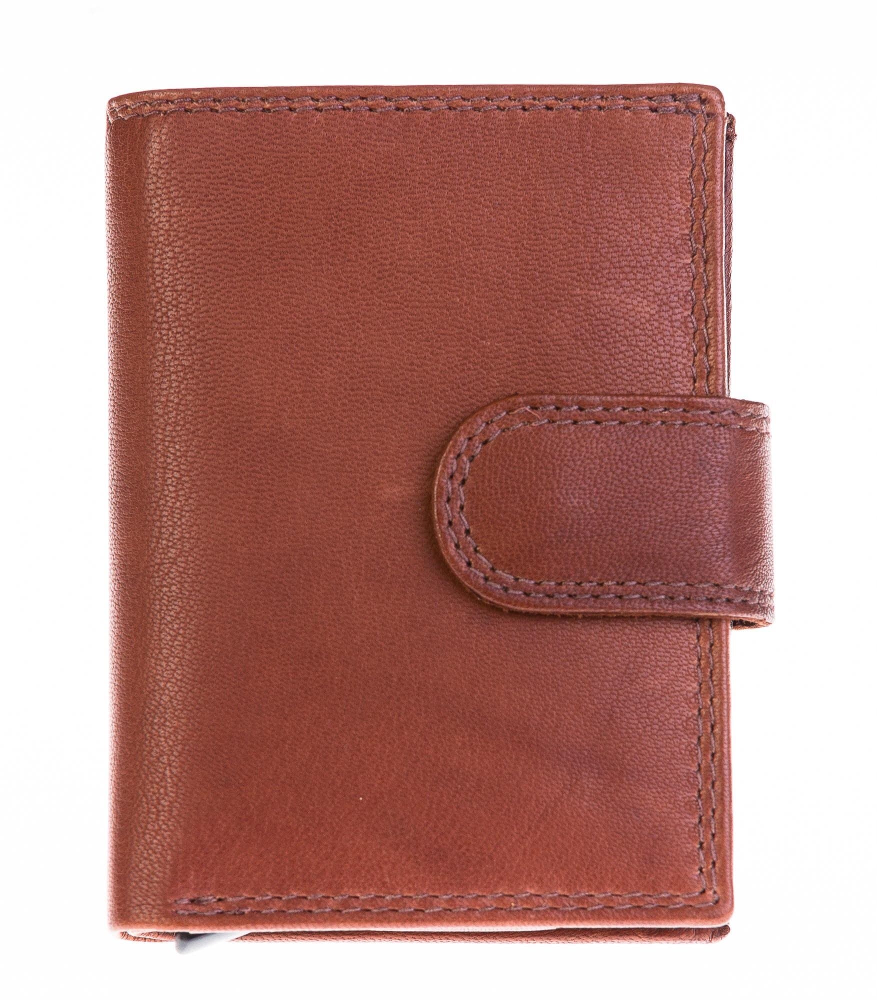 Portafoglio in vera pelle e porta carte di credito in alluminio, da uomo ELMAS con BLOCCO RFID, colore MARRONE, CHIAROSCURO.