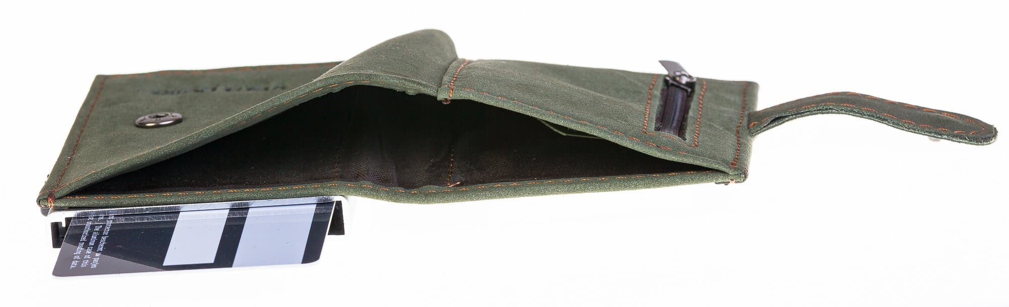 Portafoglio in vera pelle e porta carte di credito in alluminio da uomo LUCCA, con BLOCCO RFID, colore VERDE, CHIAROSCURO.