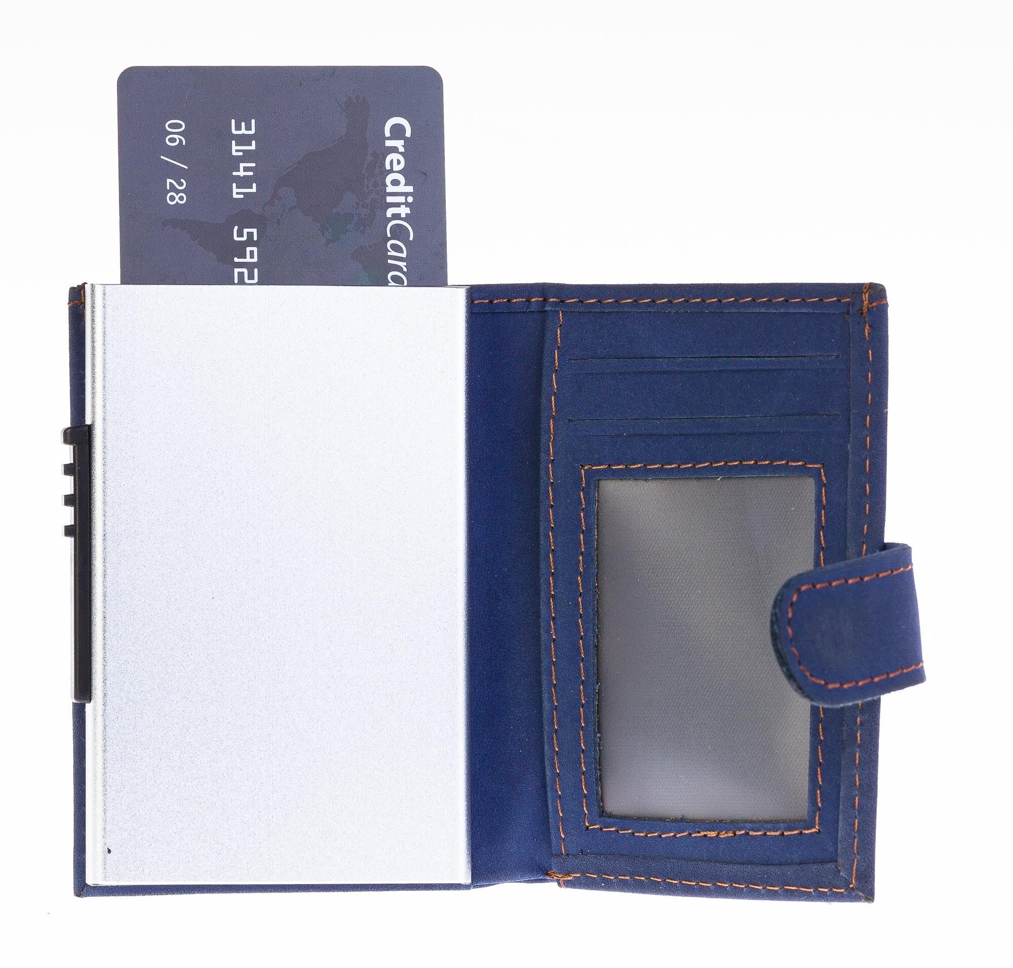 Portafoglio in vera pelle e porta carte di credito in alluminio, da uomo LUCCA con BLOCCO RFID, colore BLU, CHIAROSCURO.