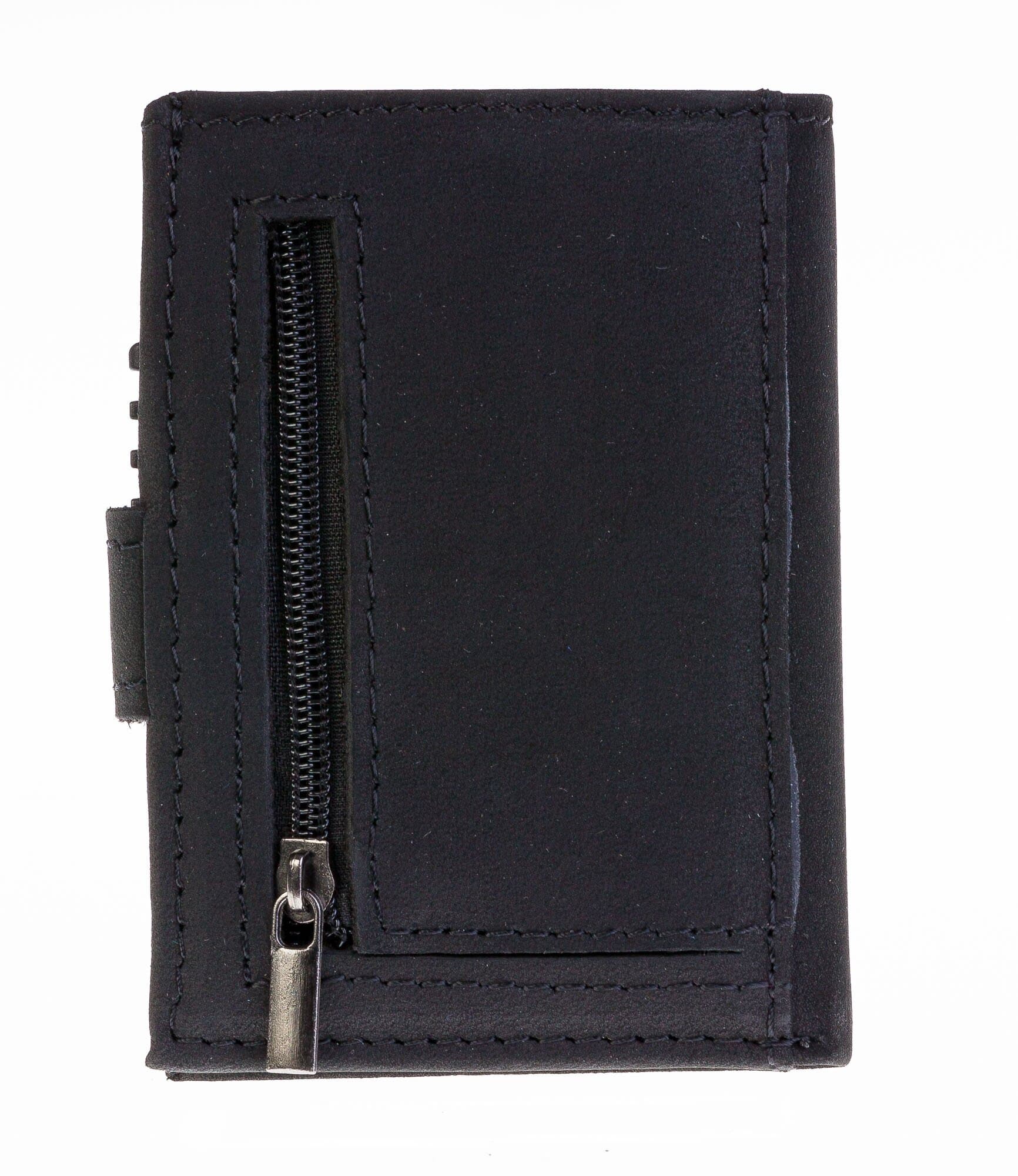 Portafoglio in vera pelle e porta carte di credito in alluminio, da uomo LUCCA con BLOCCO RFID, colore NERO, CHIAROSCURO.