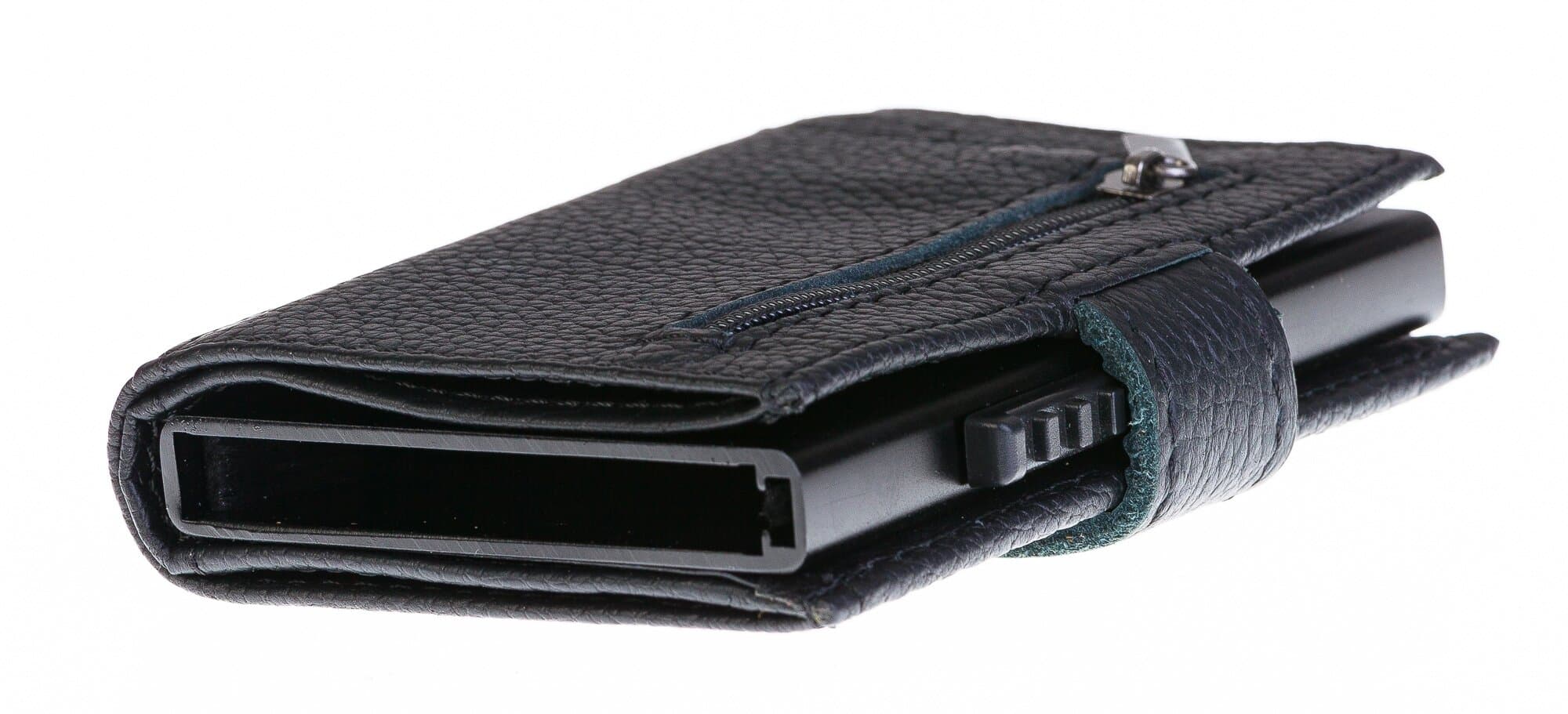 Portafoglio in vera pelle e porta carte di credito in alluminio, da uomo ARMO con BLOCCO RFID, colore NERO, CHIAROSCURO.