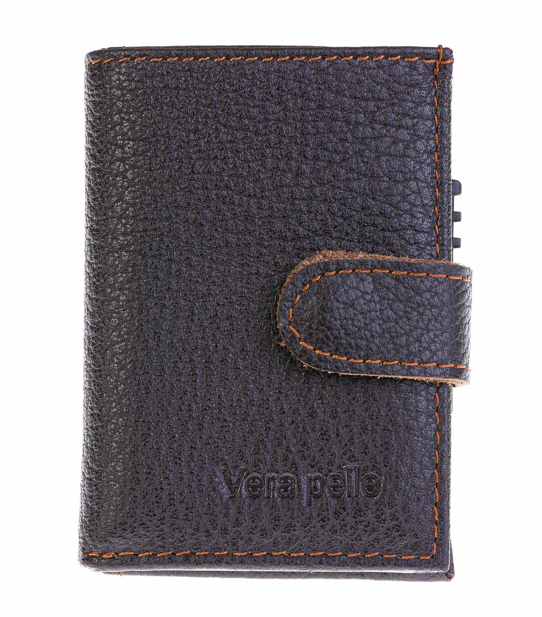 Portafoglio in vera pelle e porta carte di credito in alluminio, da uomo ARMO con BLOCCO RFID, colore TESTA MORO, CHIAROSCURO.