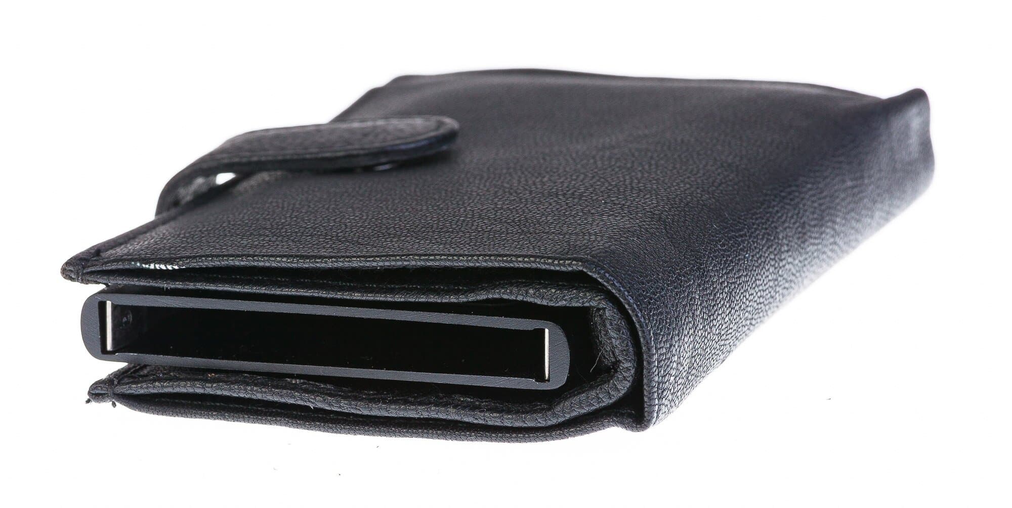 Portafoglio in vera pelle e porta carte di credito in alluminio, da uomo DESIO con BLOCCO RFID, colore NERO, CHIAROSCURO