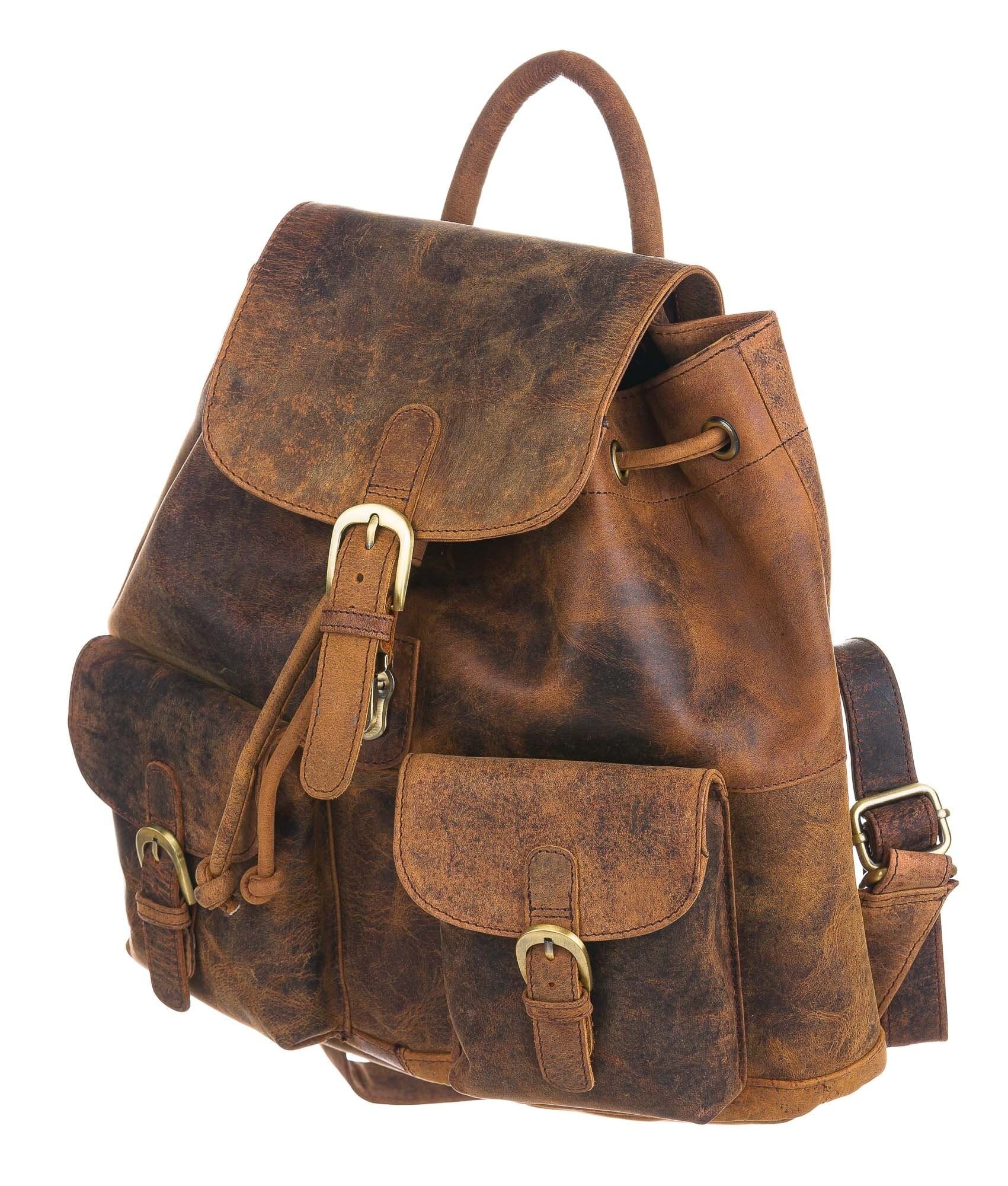 Borsa zaino uomo MONTE TITANO SMALL in vera pelle rigida nabuk, colore MARRONE, CHIAROSCURO, Made in Italy