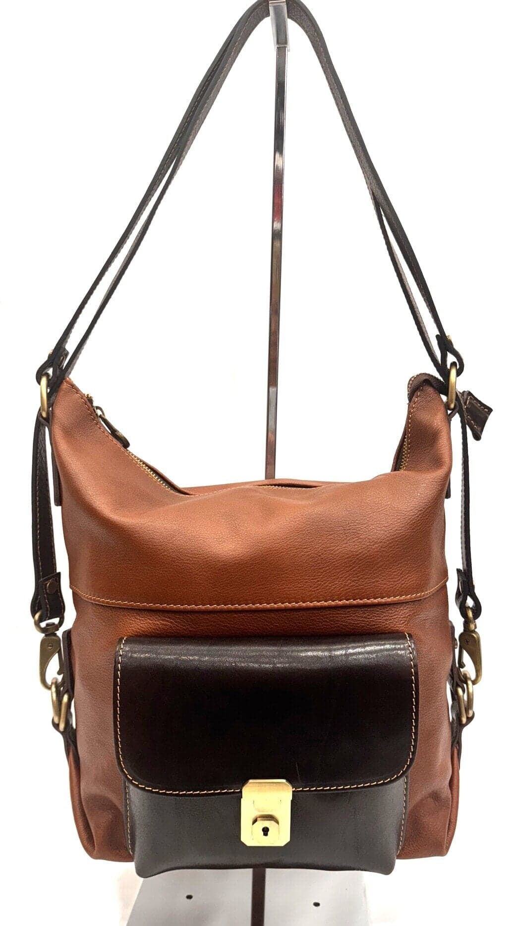 Borsa zaino donna in vera pelle CHIAROSCURO mod. MARTA, colore MARRONE e TESTA DI MORO, Made in Italy