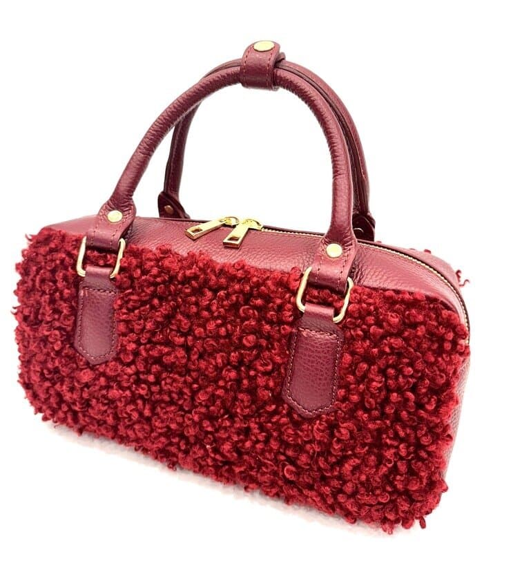 Borsa a mano / tracolla da donna in vera pelle TEDDY, colore BORDEAUX, CHIAROSCURO, Made in Italy