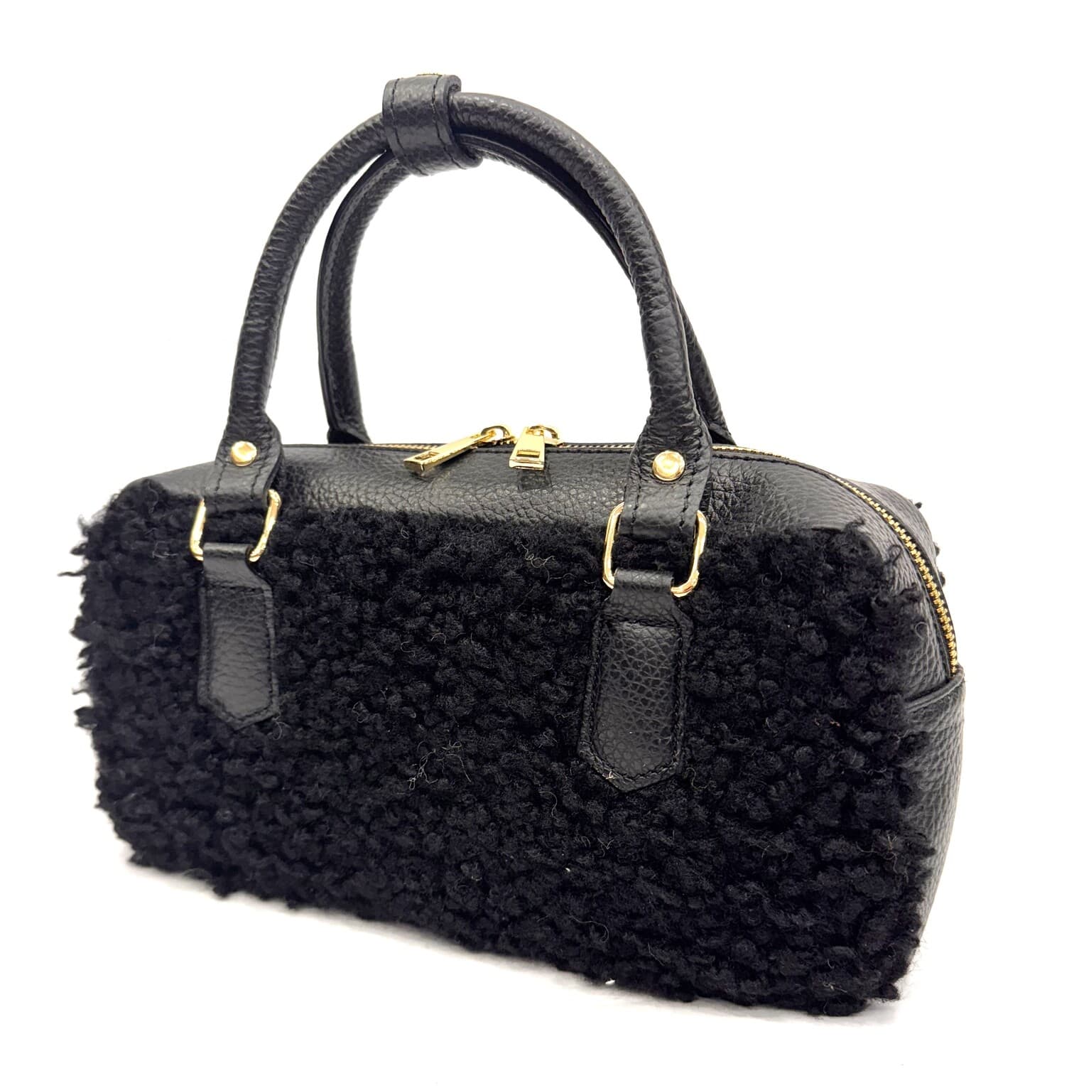 Borsa a mano / tracolla da donna in vera pelle TEDDY, colore NERO, CHIAROSCURO, Made in Italy