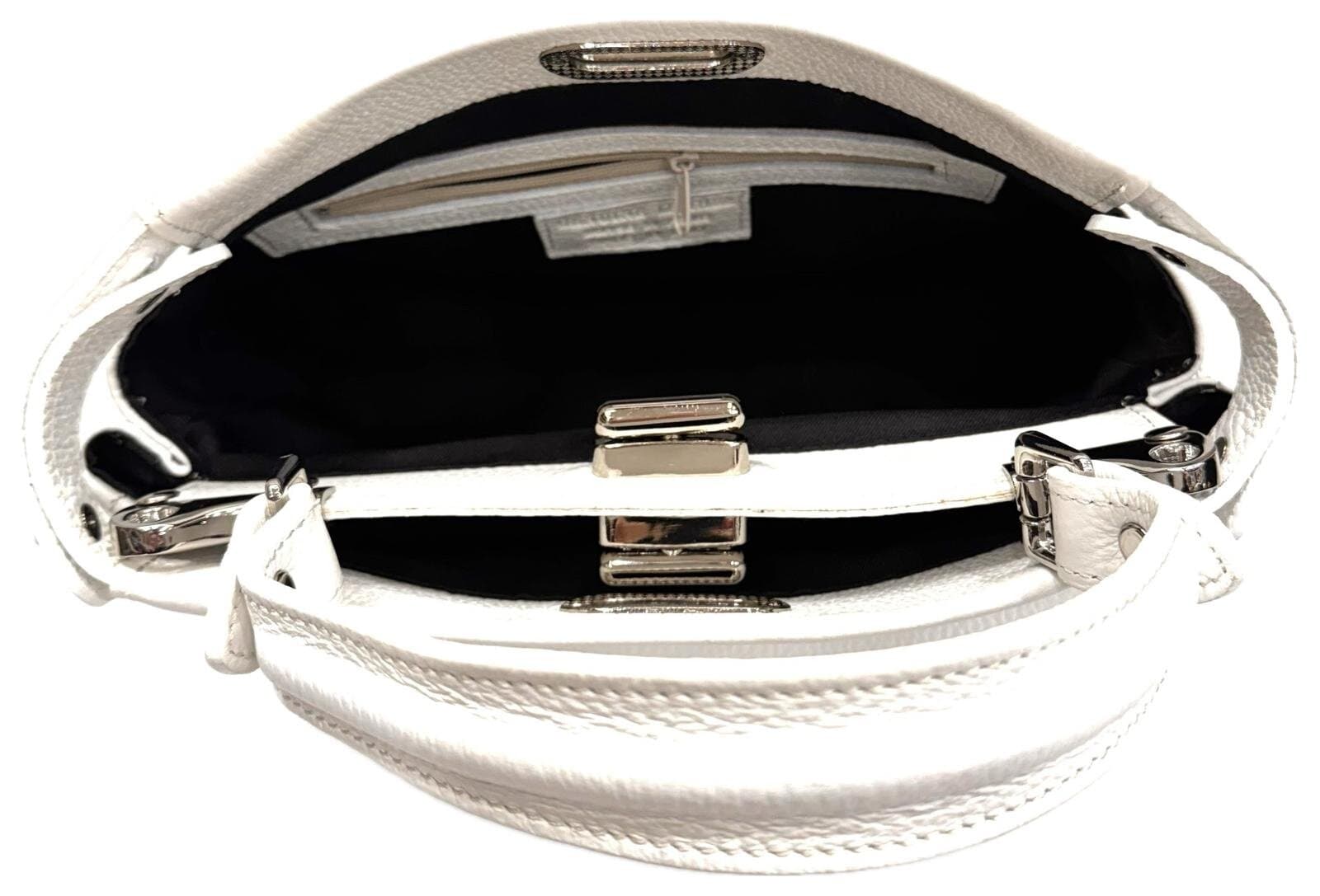 Borsa a mano da donna in vera pelle ATENA, colore BIANCO, CHIAROSCURO, Made in Italy