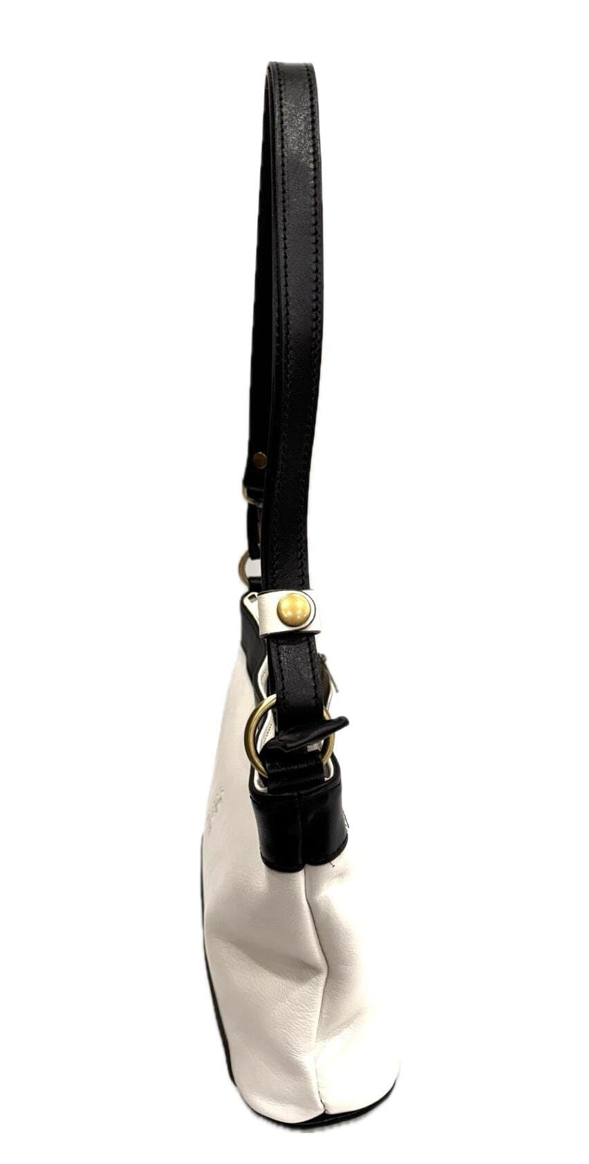 Borsa a spalla da donna in vera pelle GEMMA, colore BIANCO / NERO, CHIAROSCURO, Made in Italy