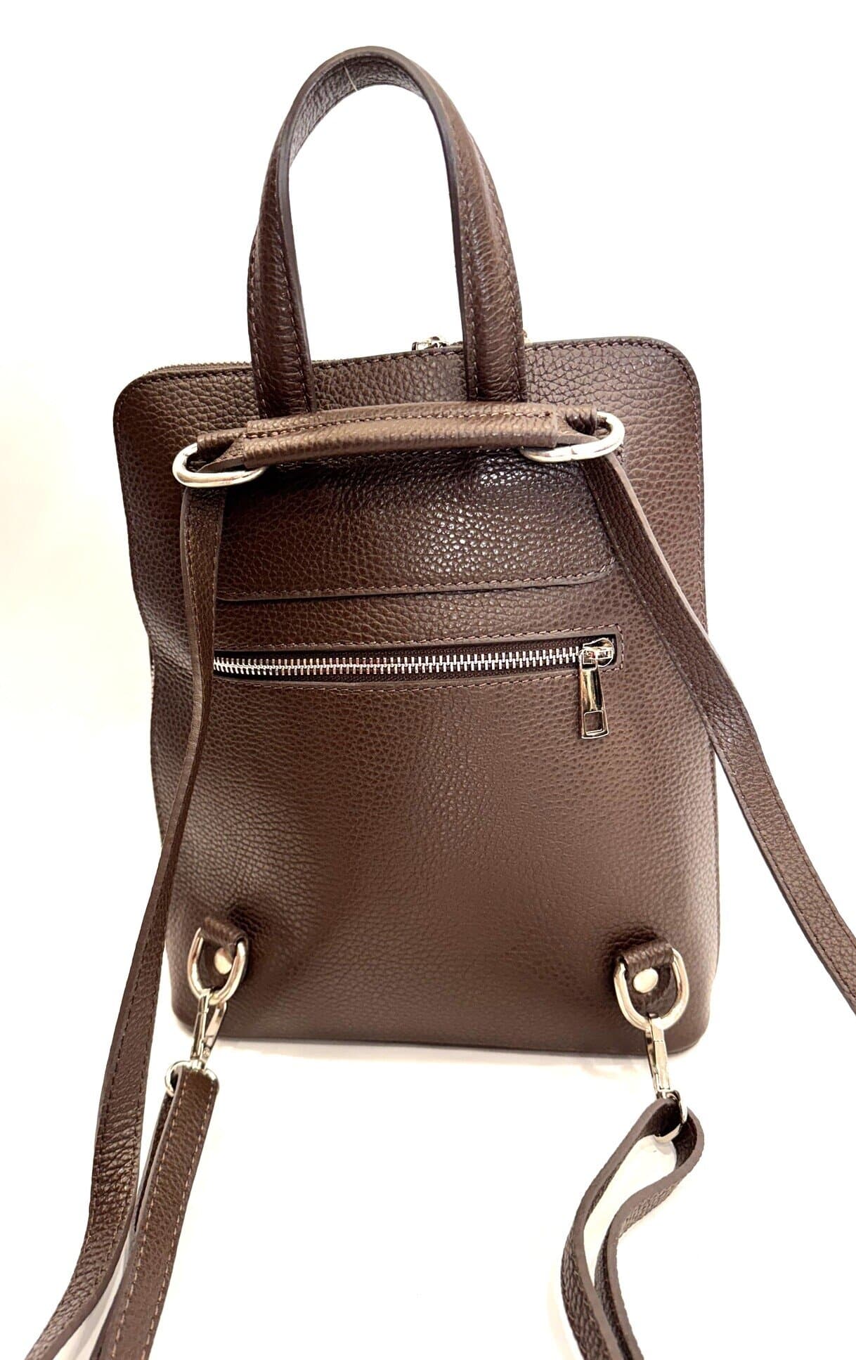 Borsa zaino donna MONTE ADAMELLO, in vera pelle morbida, colore TESTA DI MORO, CHIARO SCURO, Made in Italy