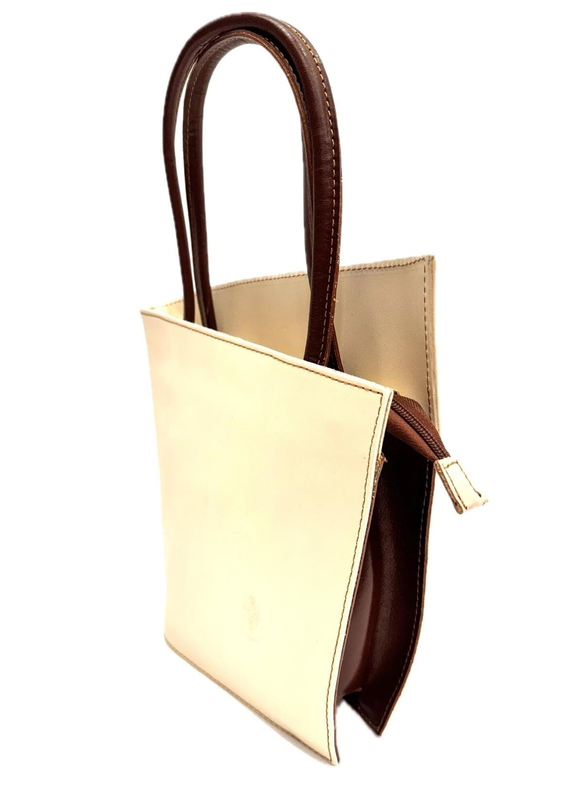 Borsa donna in vera pelle CHIAROSCURO mod. MEG, colore BEIGE / MARRONE, Made in Italy.