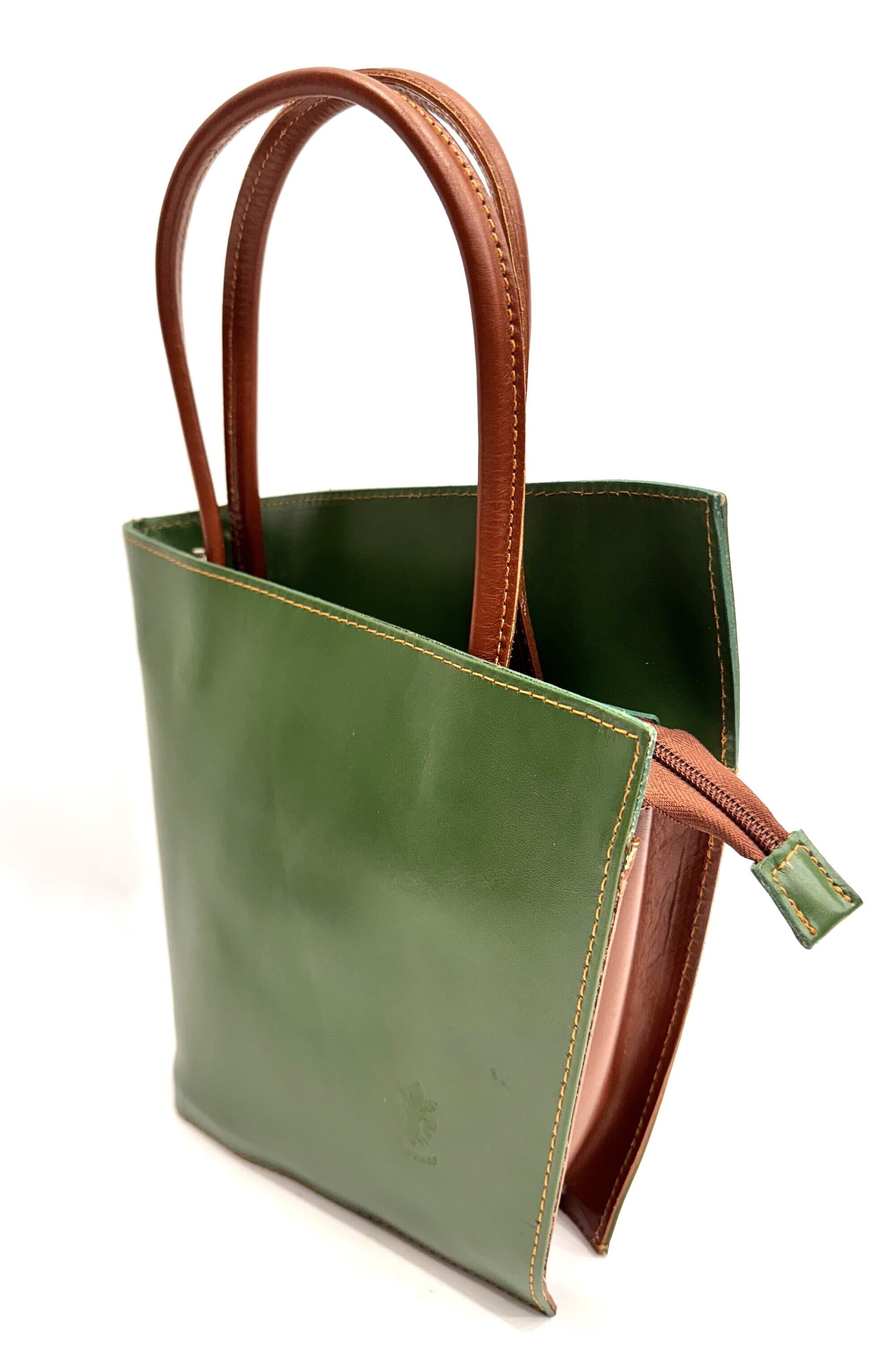Borsa donna in vera pelle CHIAROSCURO mod. MEG, colore VERDE, Made in Italy.