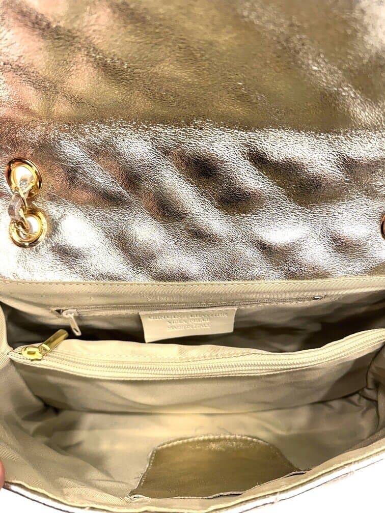 Borsa a spalla da donna in vera pelle CHARLOTTE MEDIUM, colore ORO METALLIZZATO, CHIAROSCURO, Made in Italy